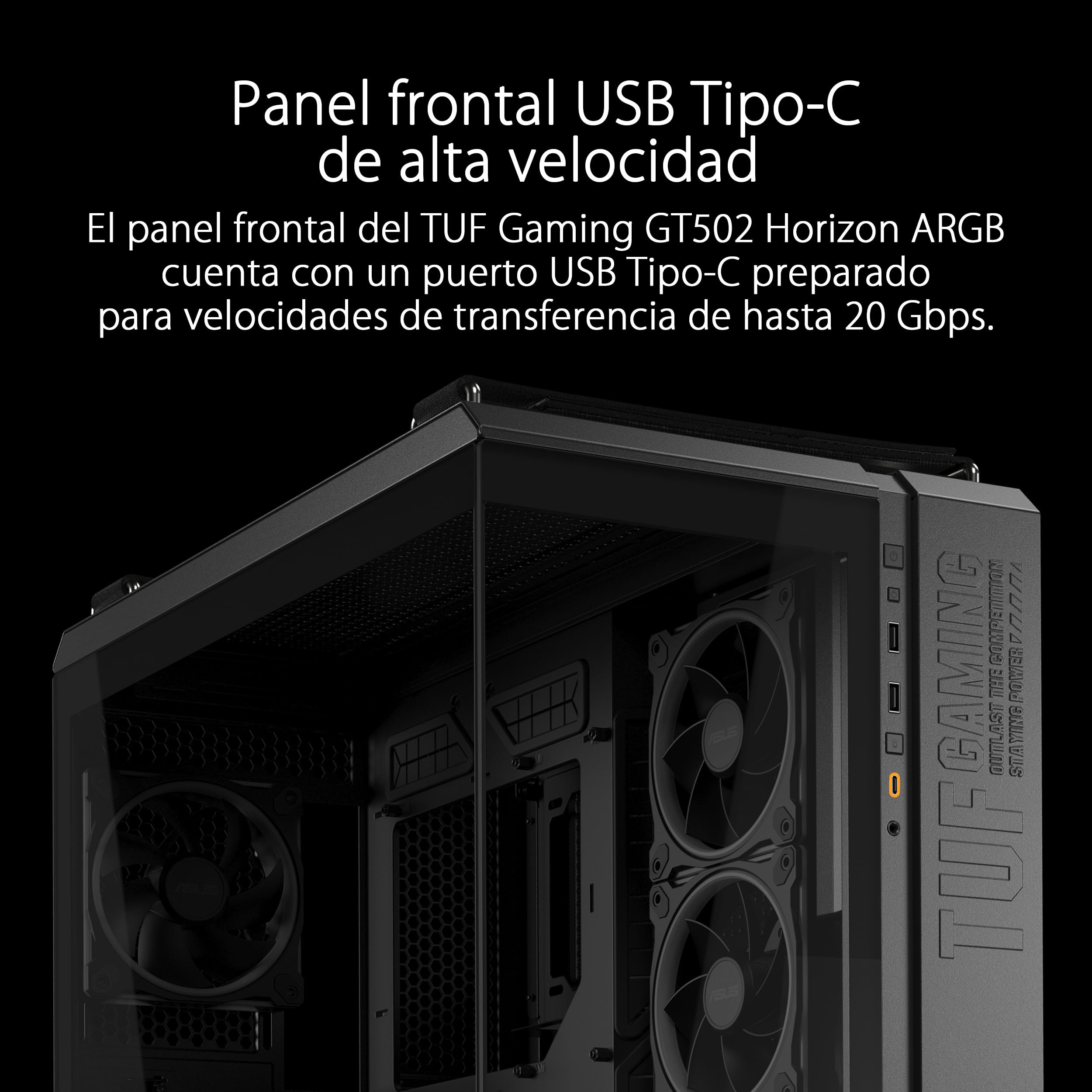 ASUS TUF Gaming GT502 Horizon Caja ATX Torre Mediana Doble Cámara USB 20 Gbps Tipo-C Negro