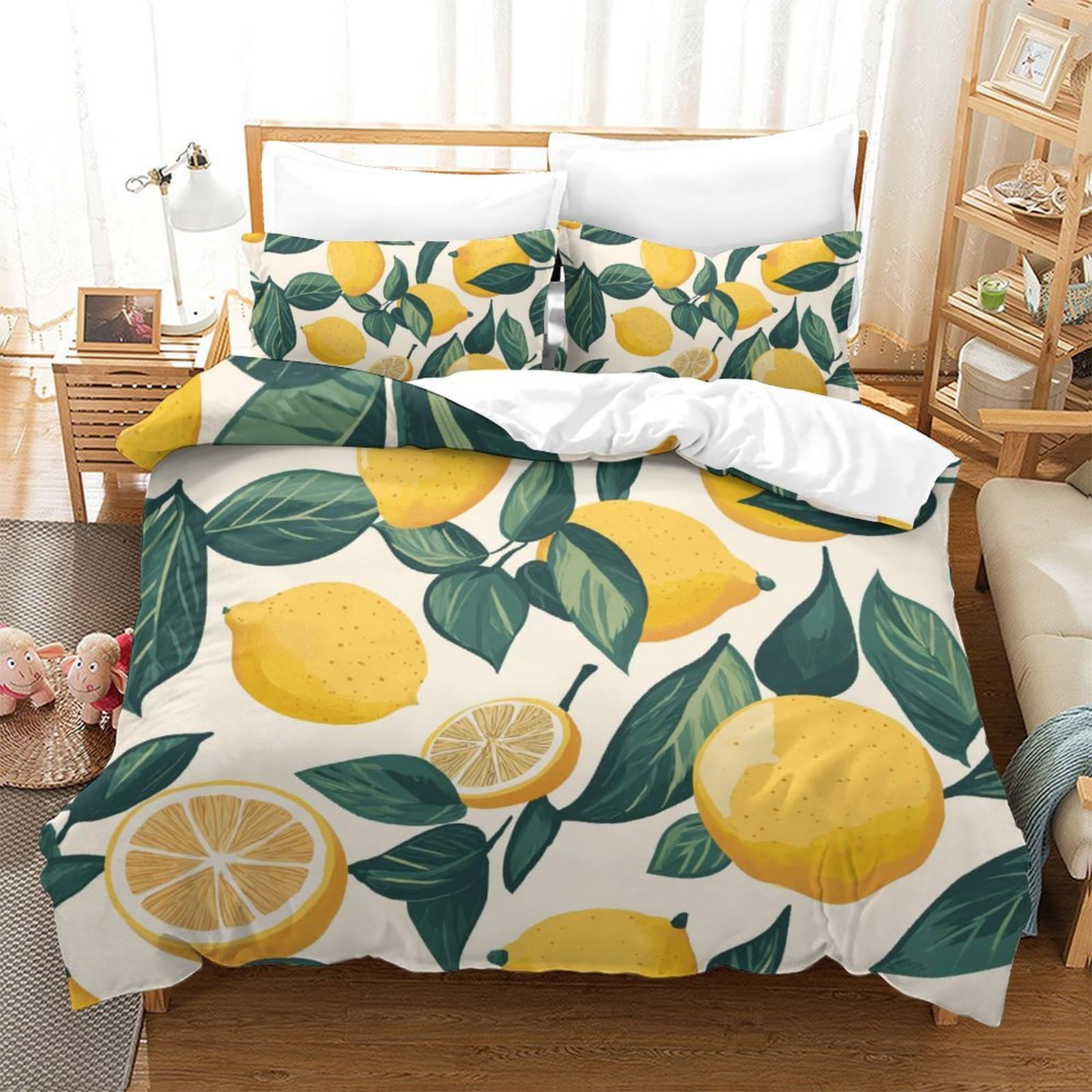 3D Funda Nórdica Limón Juego De Ropa De Cama con Cremallera Oculta,Microfibra Suave Edredon con Fundas De Almohada para Niños Adultos King（220x240cm）