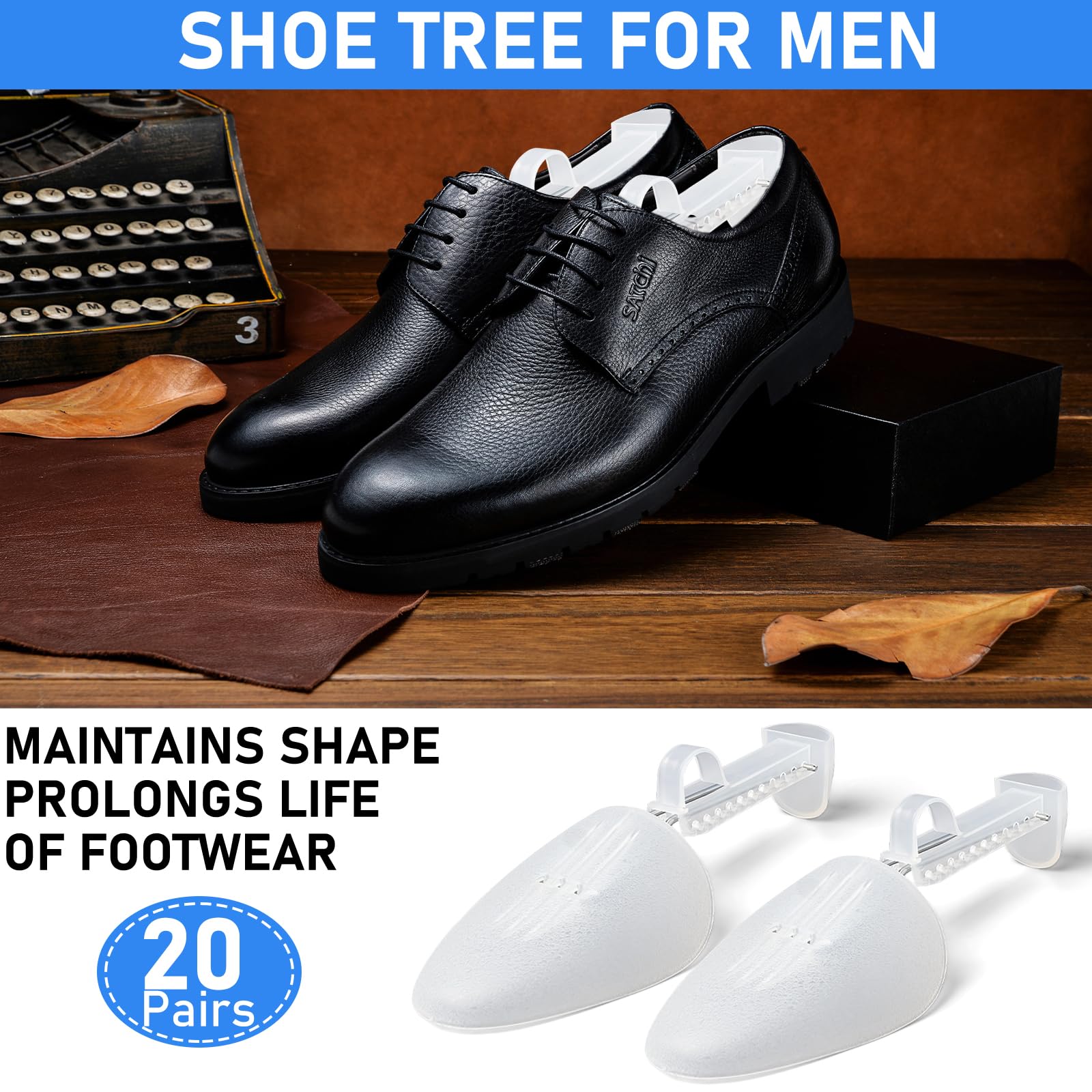 Juego de 20 pares de hormas para zapatos de plástico, ajustables, para hombre, transparentes, con muelle, soporte para zapatillas, mocasines y zapatos casuales