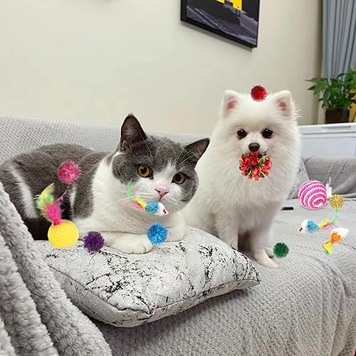 Miniatura 4 de 38 juguetes multisensoriales para gatos, kit de bolas de resorte en espiral y bolas arrugadas con ratones de plumas, campanas + bolas de