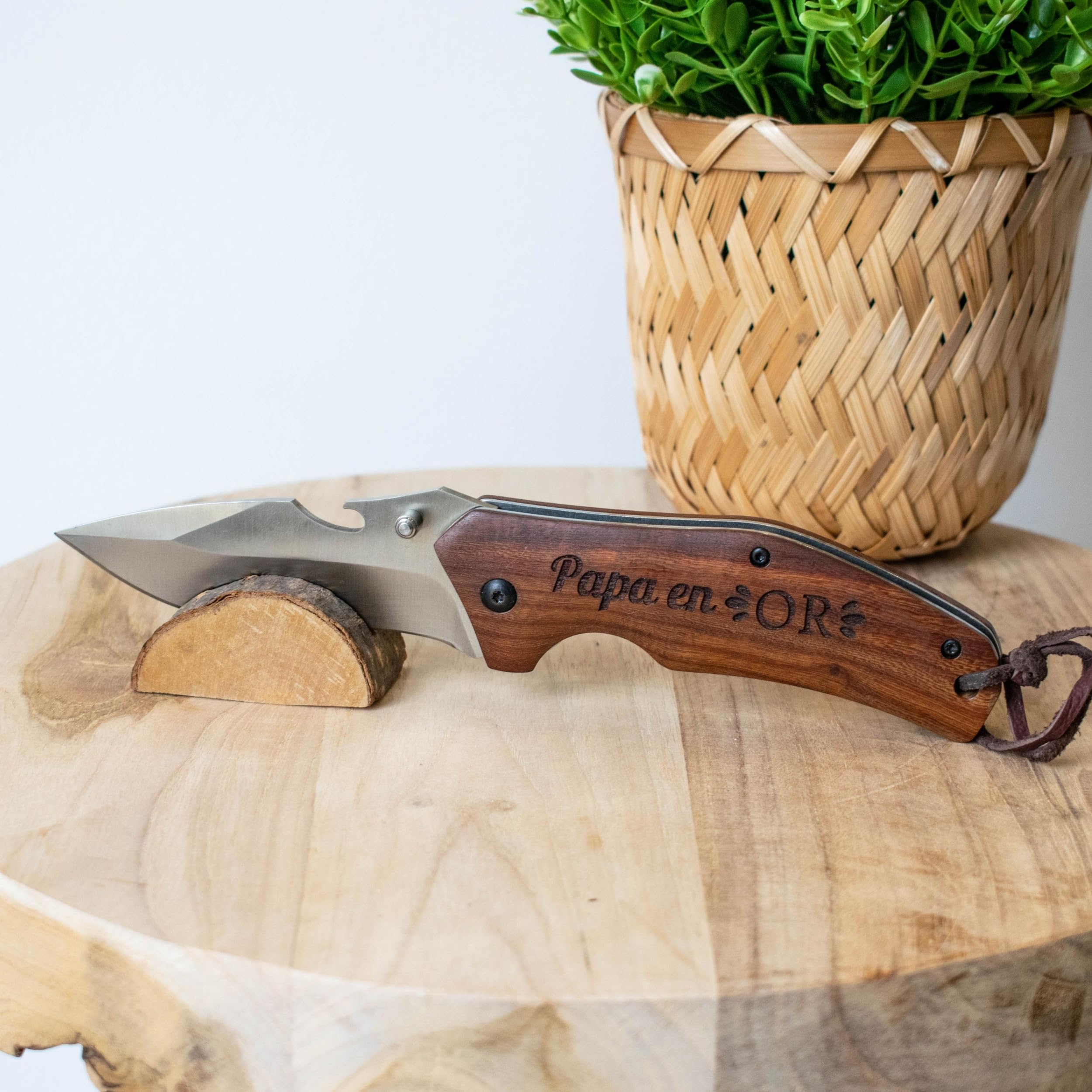 Ernestine - Couteau personnalisé Papa - cadeau papa - idée cadeaux fête des pères - outil nature en bois gravé - papi - couteau loisir pliable - manche gravure laser - acier inoxydable