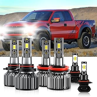 Compatible For Ford F-150 2015-2023 9005 H11 High/Low Beam 9005 Fog Light Bulbs, 600% Brightness 6500K White with Cooling Fan, Plug and Play, IP68 Pack of 6