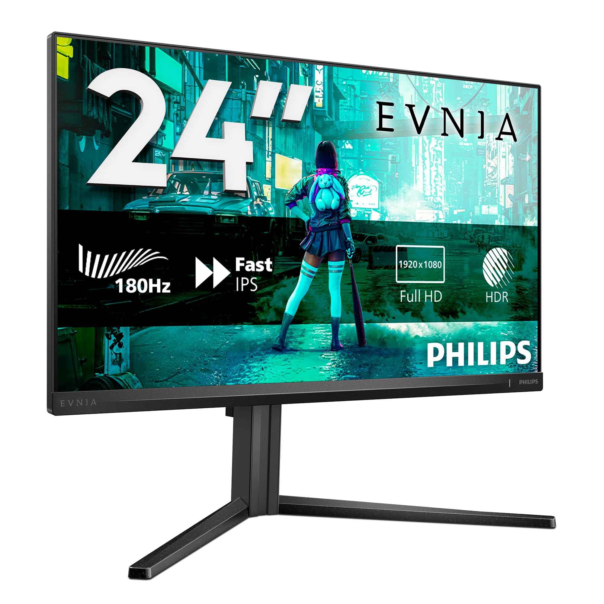 PHILIPS Evnia 24M2N3200AM 24 Zoll FHD Gaming Monitor, 180Hz, Fast IPS Panel, 1ms GtG, HDR10, G-Sync Compatible, Höhenverstellung,Lautsprecher,(1920x1080 HDMI 2X 2.0 DP 1x 1.4) Dunkelgrau