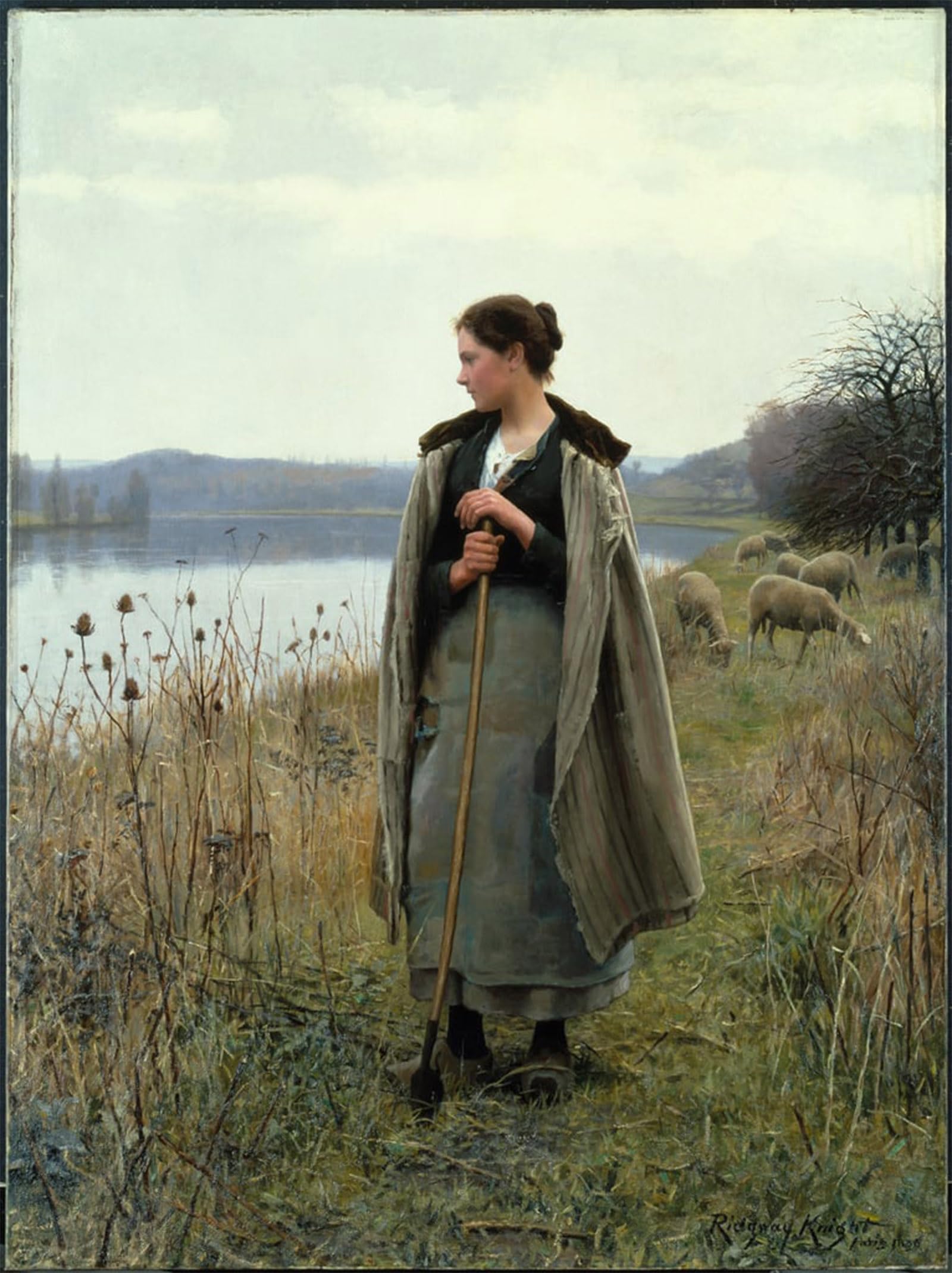 SERENDIPITP Vintage Picture Print on Canvas Wall Art Poster the Shepherdess by Daniel Ridgway Knight Artwork Print Poster for Wall Decor 60x90cm