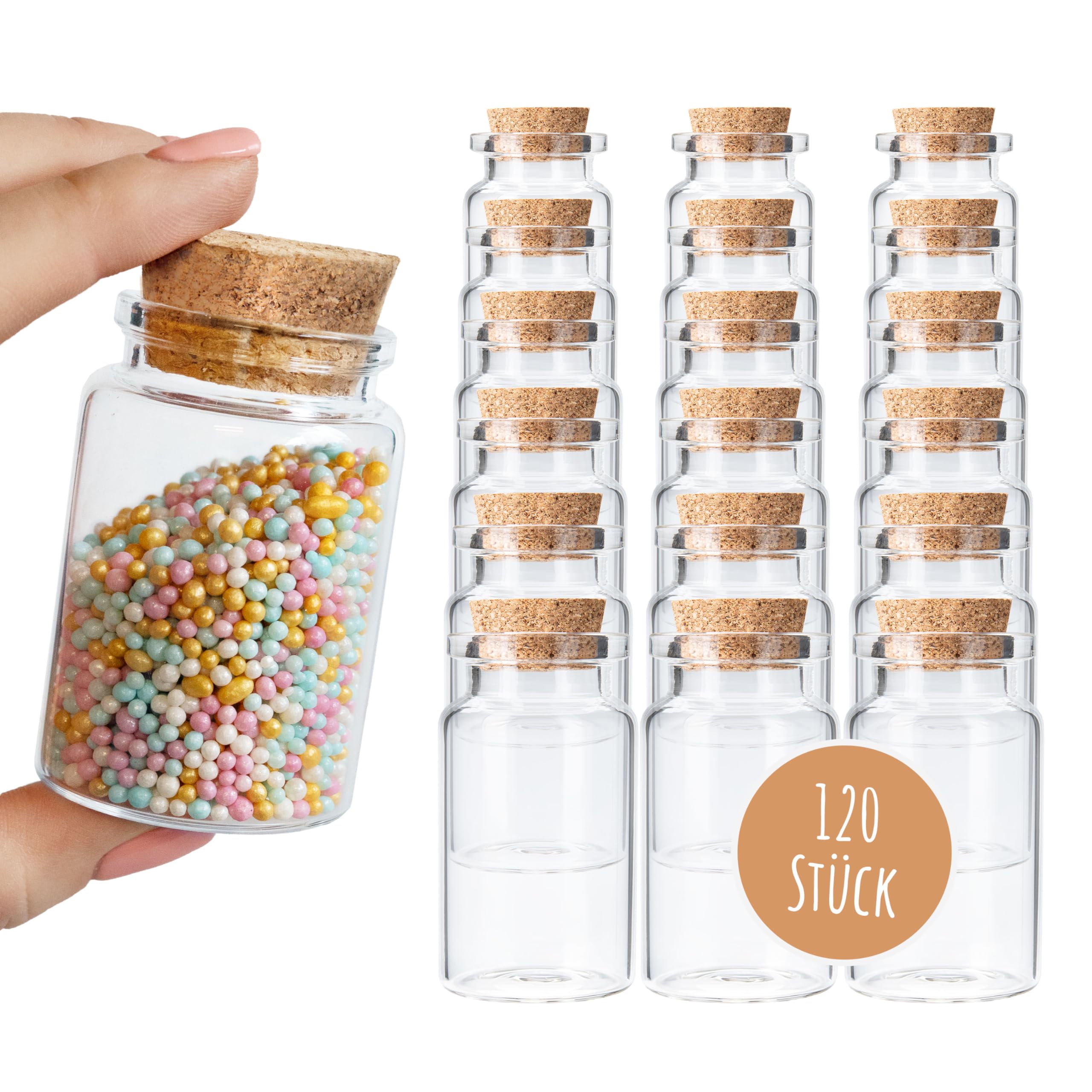 Bolson 120 Stück Reagenzglas mit Korken 90 ml - Kleine Glasflaschen mit Korken zum Befüllen - Korkengläser als Gastgeschenk, Hochzeitsdeko, Gewürzgläser, Aufbewahrung