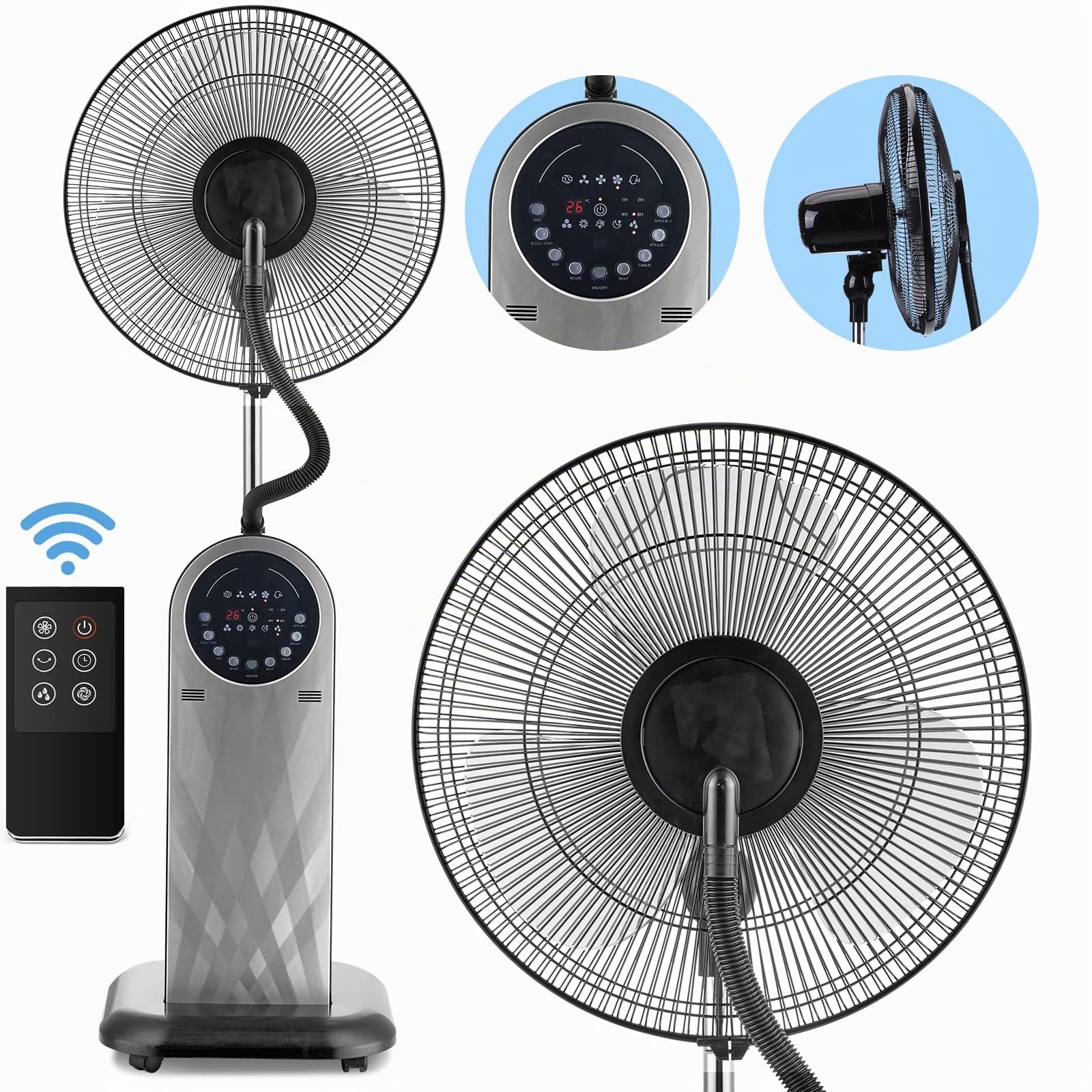 Aigostar Ventilatore nebulizzatore interno Silenzioso, 95W con telecomando, Timer programmabile fino a 8 ore, funzione ionica, display LED - Forest Mist