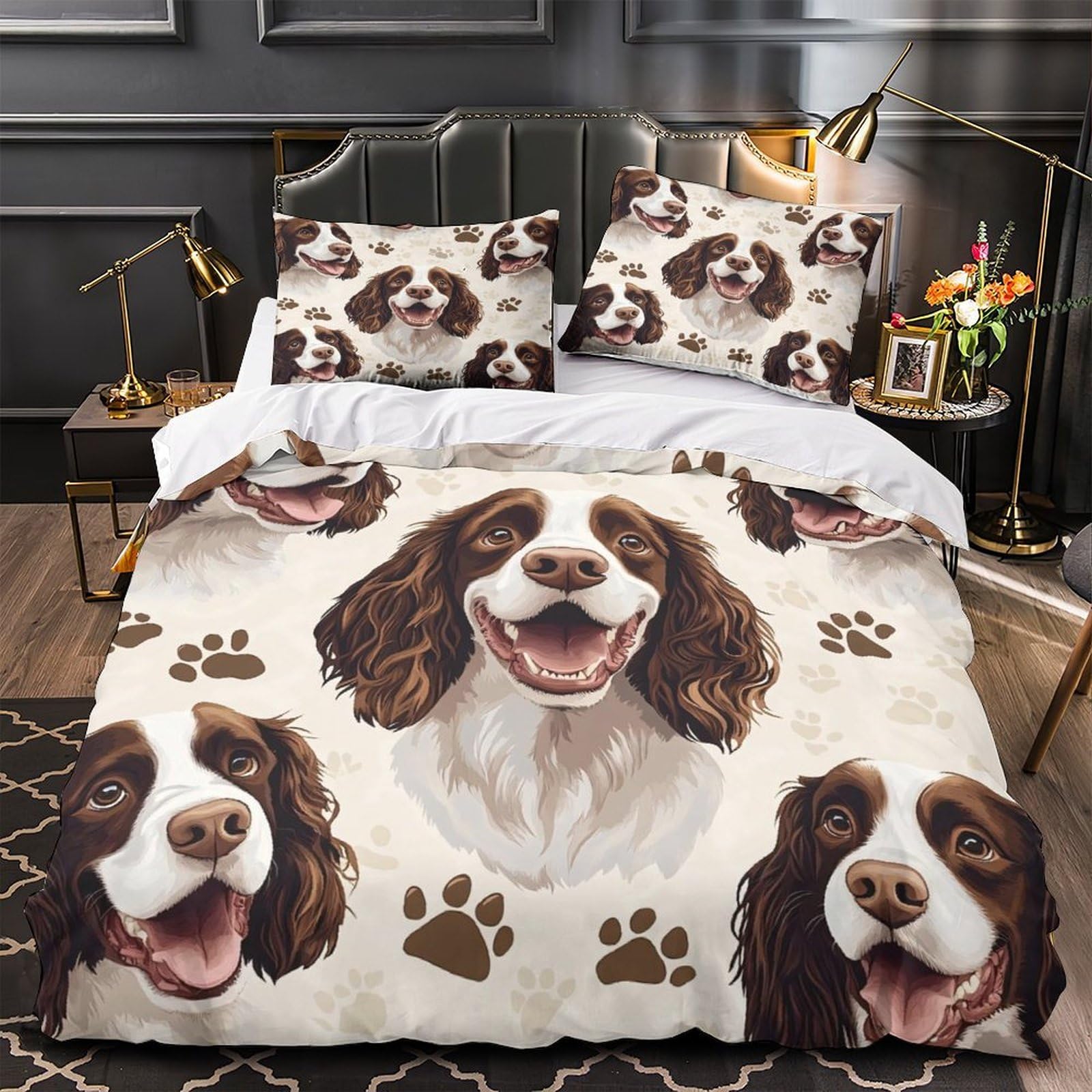 MMDASBVPE Spaniel Dog Faces Duvet Cover 3D Design Printed Hypoallergenic 3 Pcs Bedding Set Zipper Quilt Cover Luxury Breathable for Teens Kids Adults Women Youth Teenagers Super king（260x220cm）