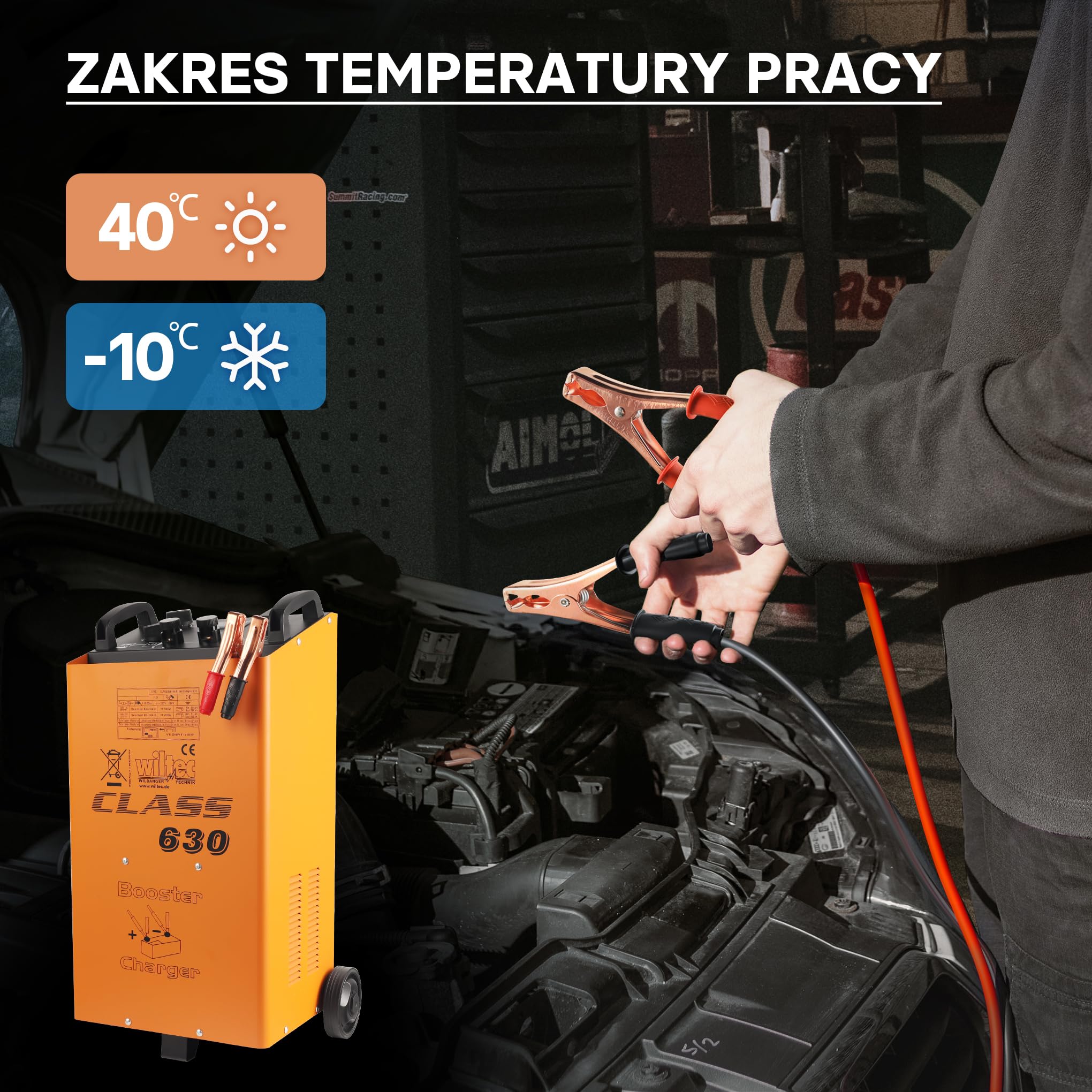 Wiltec Ładowarka do akumulatorów 12 V 24 V 90 A, ładowarka i pomoc przy rozruchu do motocykli, samochodów ciężarowych, ładowarka do akumulatorów Boost 630 z szybkim ładowaniem