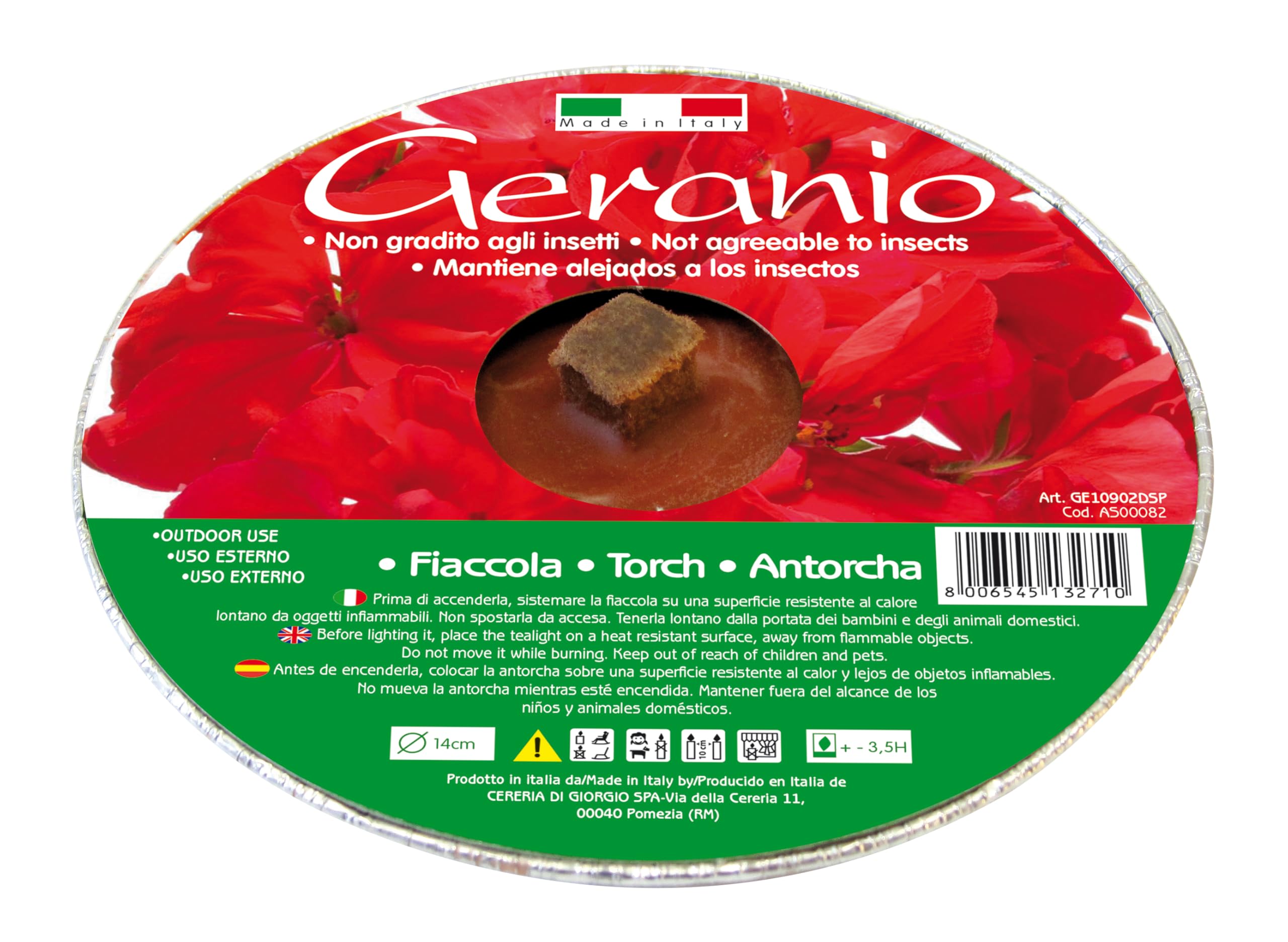 Cereria Di Giorgio 48 Fiaccole alluminio Geranio Anti zanzare insetti Diametro 14 cm Rosso Durata 3 ore