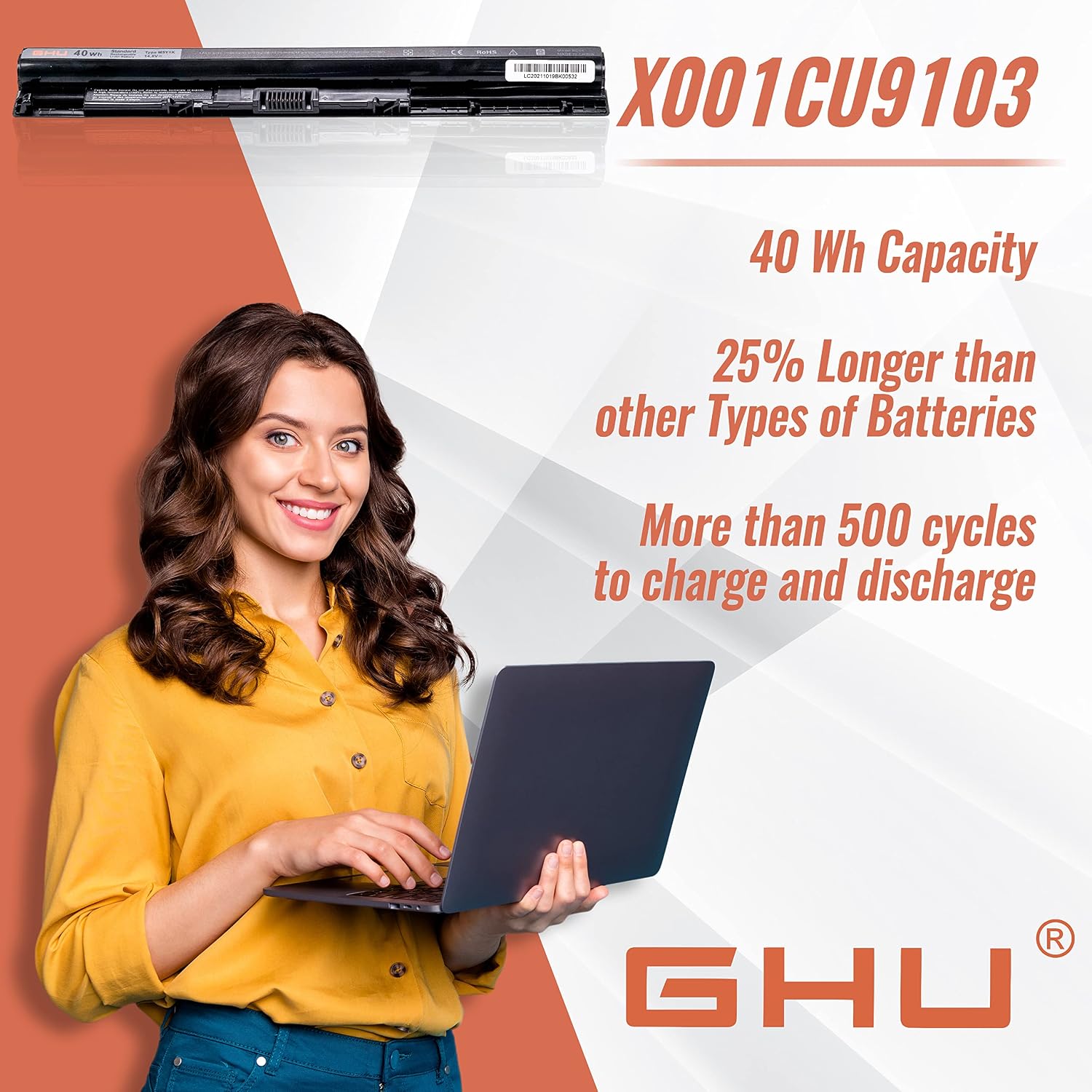 GHU M5Y1K HD4J0 Laptop Battery 40Wh Replacement for Dell Inspiron 14 15 17 3000 5000 Series 3451 3452 3551 3552 3558 3567 5558 5559 5755 5758 5759, Compatible with 6VFVM 1KFH3 GXVJ3 WKRJ2 VN3N0 991XP