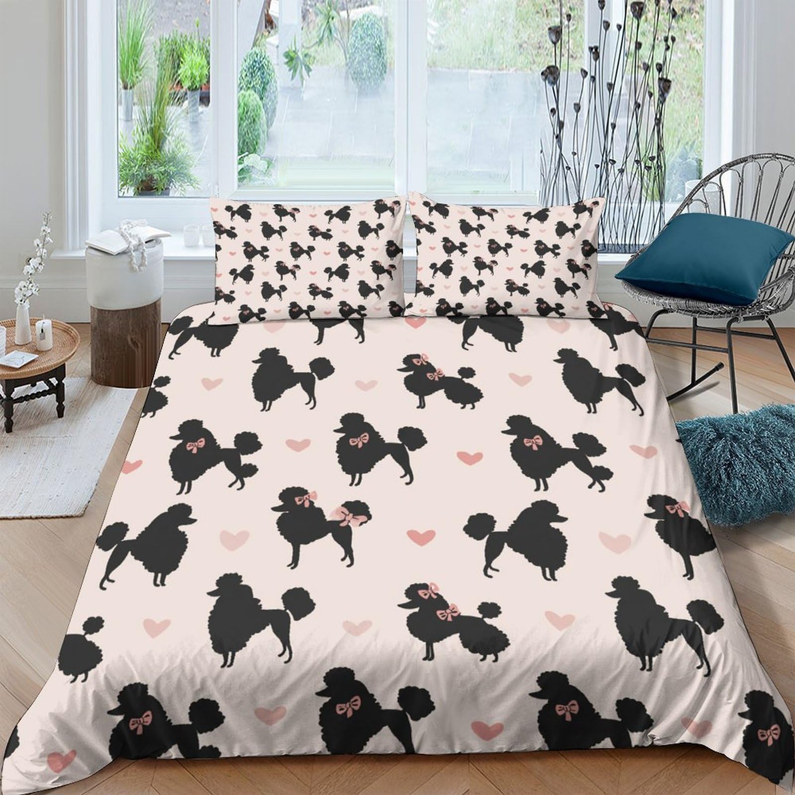 Ctjqhvkz Style-5 3D Printed Black Poodle Fitted Sheet Microfiber Soft Pink Heart Bed Cover For Bedroom Guest Room Mattress Decor Single（135X200cm）