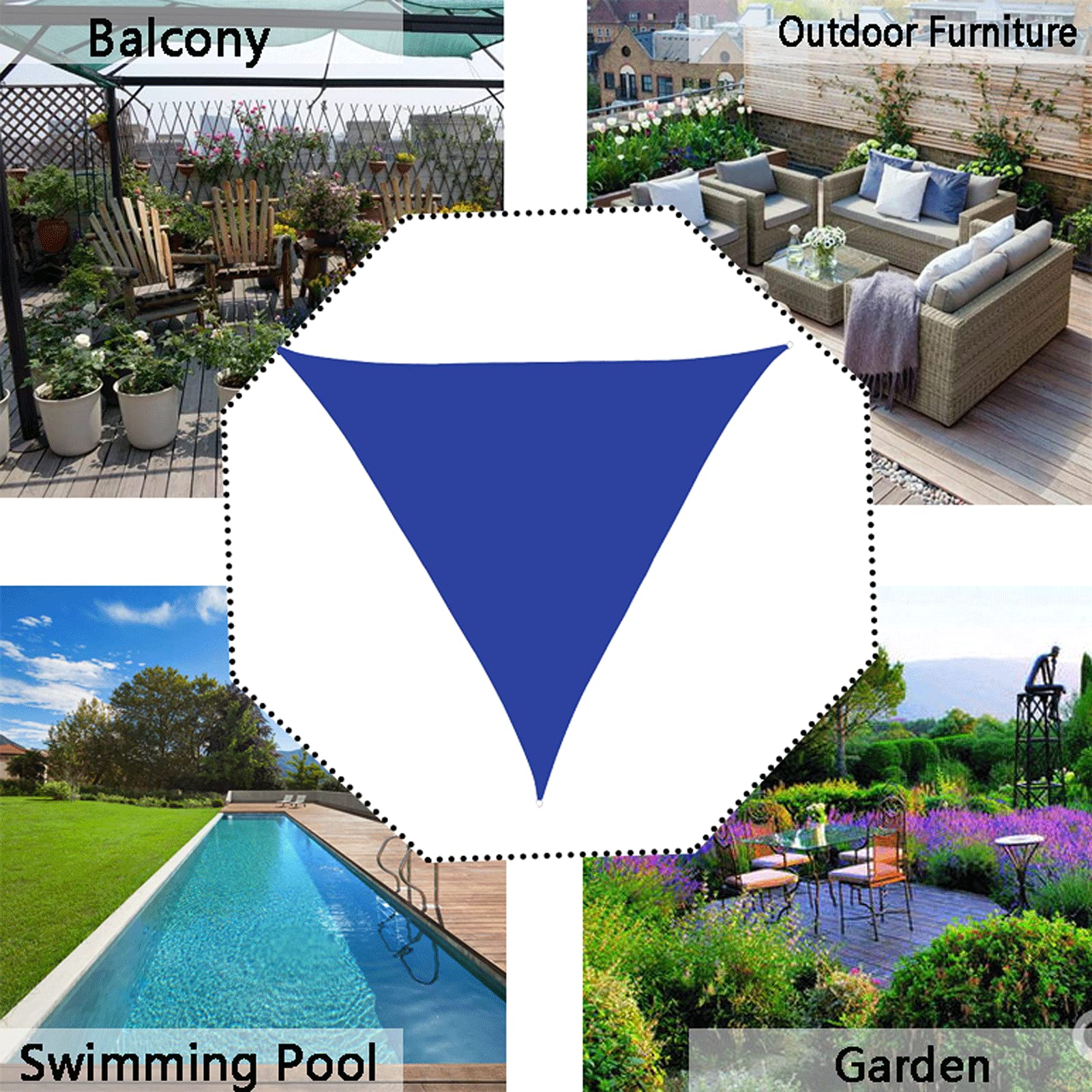 LYGSWDB Wasserdichtes dreieckiges Sonnensegel, 6 x 6 x 6 m, robust, UV-Blockierung zu 95%, perfekt für Terrasse, Carport, Markisenstoff im Freien für ultimativen Schutz
