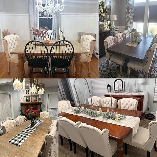 Miniatura 5 de chairus Parsons - Juego de 2 sillas de comedor tapizadas estilo rústico francés con ribete de cabeza de clavo y patas de madera curvas, sillas de