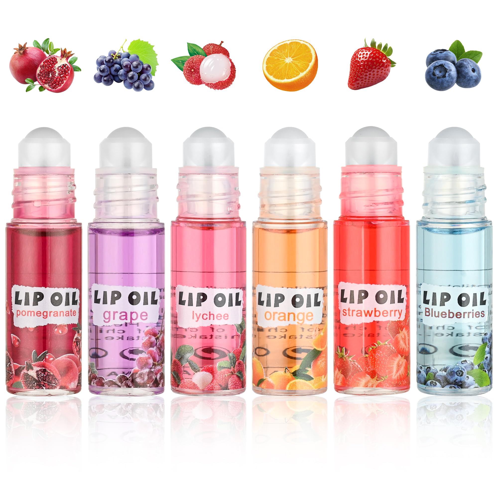 6Pcs Roll On Lip Gloss Set，Mini kids Lip Gloss Fruit Flavored，Moisturizing Lip Oil Make up for Teens and Girls，Hydrating Long Lasting Glossy,Christmas Party Favors Gift，Vegan & Cruelty-Free 6 Pack Flavored Lip Gloss