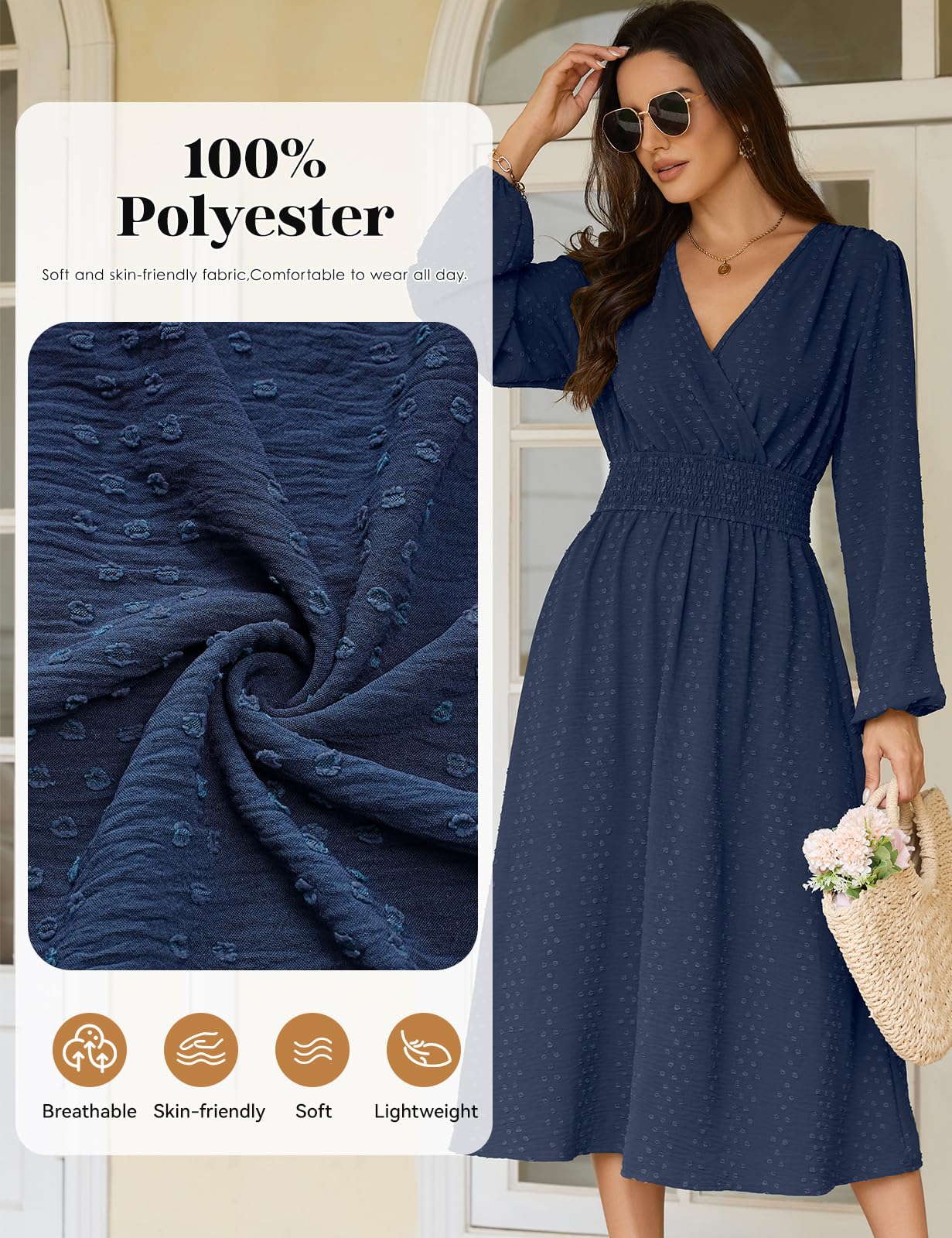 Damen Elegant Kleid Langarm Freizeitkleid