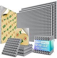Vista 12 de Paneles acústicos autoadhesivos mejorados, paneles de espuma a prueba de sonido de recuperación rápida de 1 x 12 x 12 pulgadas para paredes, paneles