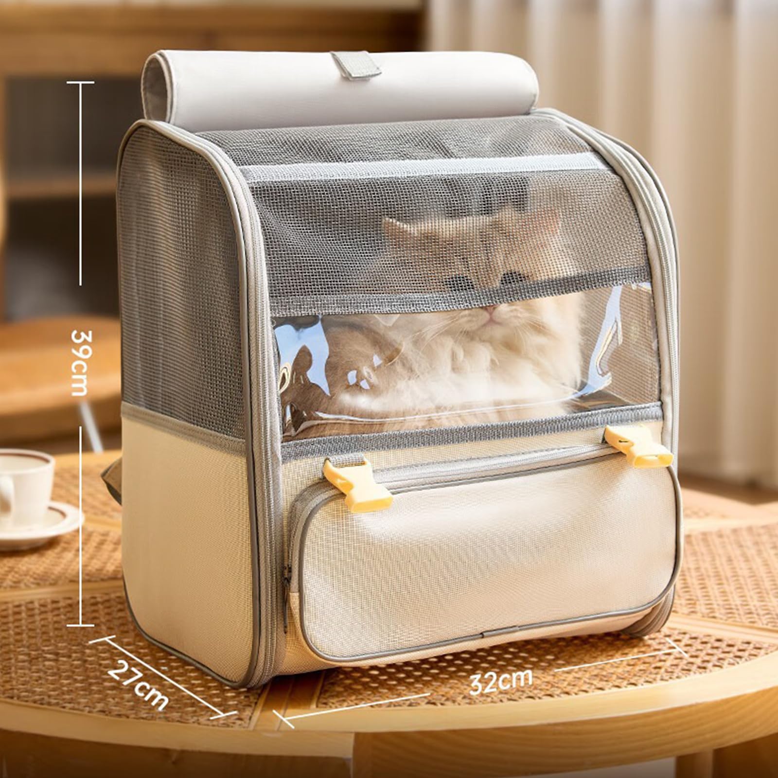 Mochila para gatos, mochila para mascotas con ventana de malla y asa de transporte, mochila para perros, portátil y plegable para gatos de menos de 8 kg, bolsa de transporte para viajes, senderismo