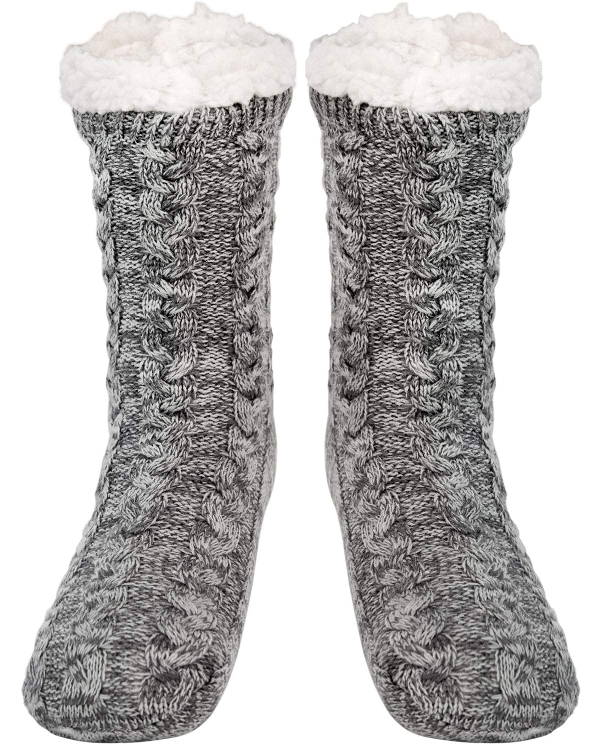 Mens Warm Fleece Lined Winter Soft Non Slip Socks Christmas Mens Slipper Socks (One size fits 6-12)