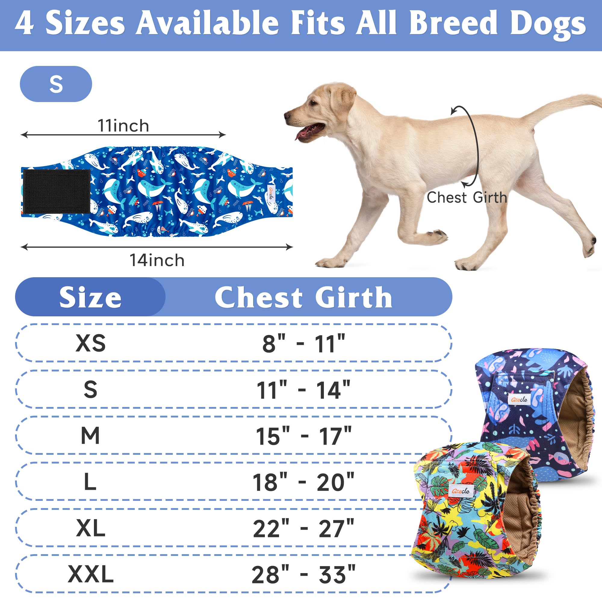 Paquete de 5 pañales para perros machos, reutilizables, bandas para el vientre de alta calidad para perros, envolturas de orina para perros machos en incontinencia o micción emocionante, Hawaii XL