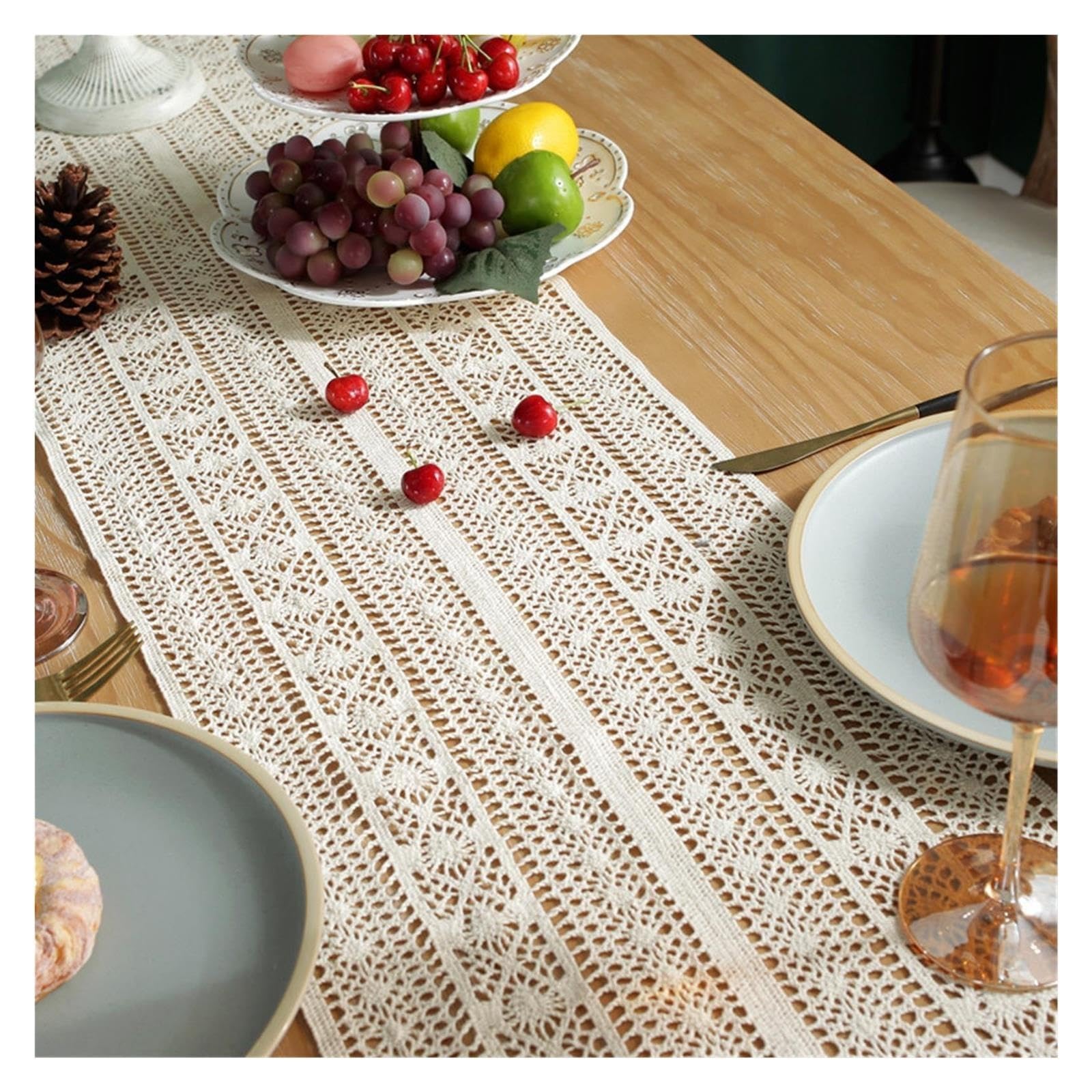 Chemin de Table au Crochet Chemin de Table à Pampilles au Crochet Beige