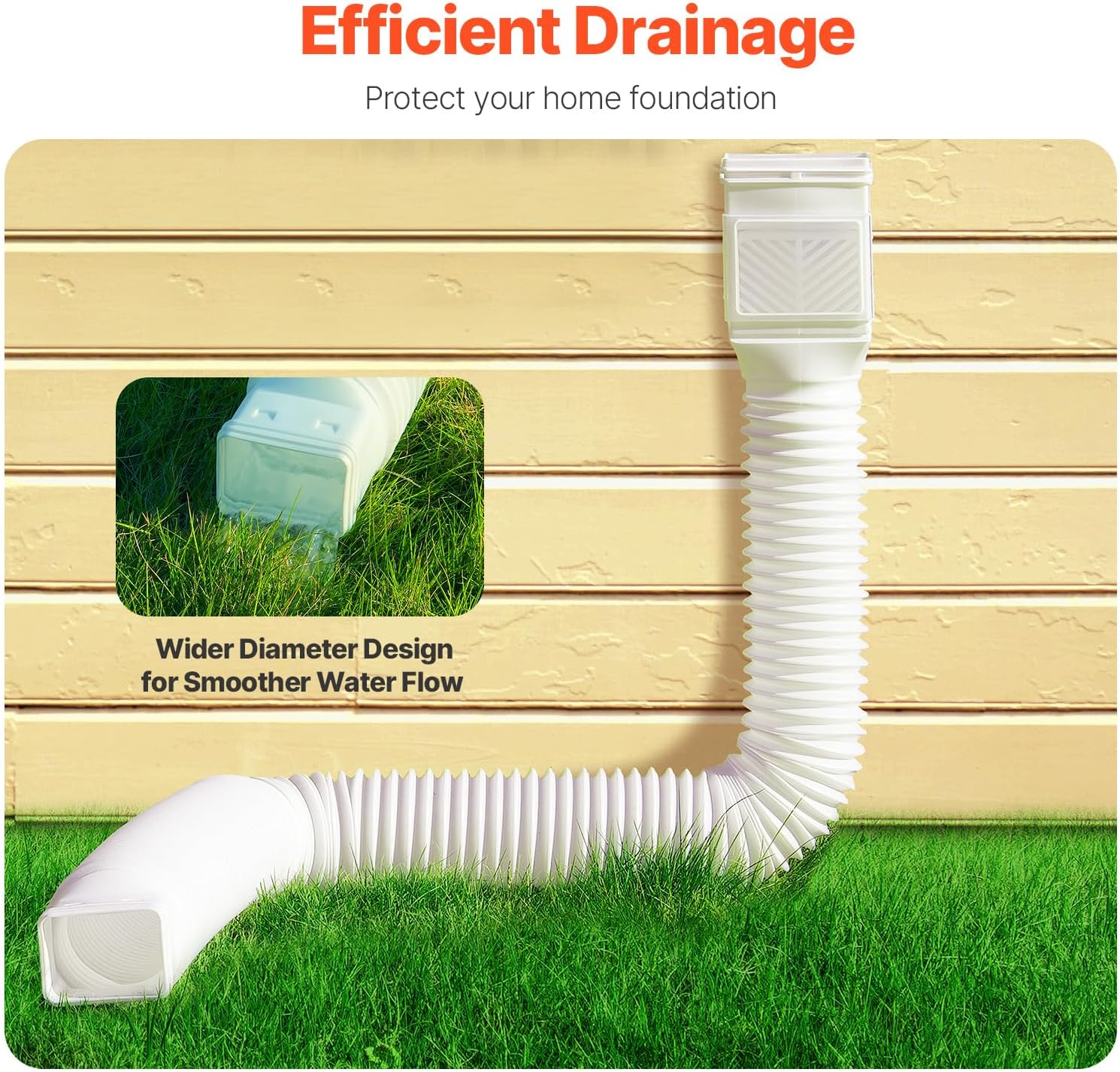 VEVOR Rain Gutter Downspout Extensions, 2-Pack Flexible Downspout Extender, Down Spout Drain Extension Extendable from 22" to 63", Gutter Extensions with Adapters, for Rainwater Drainage, White