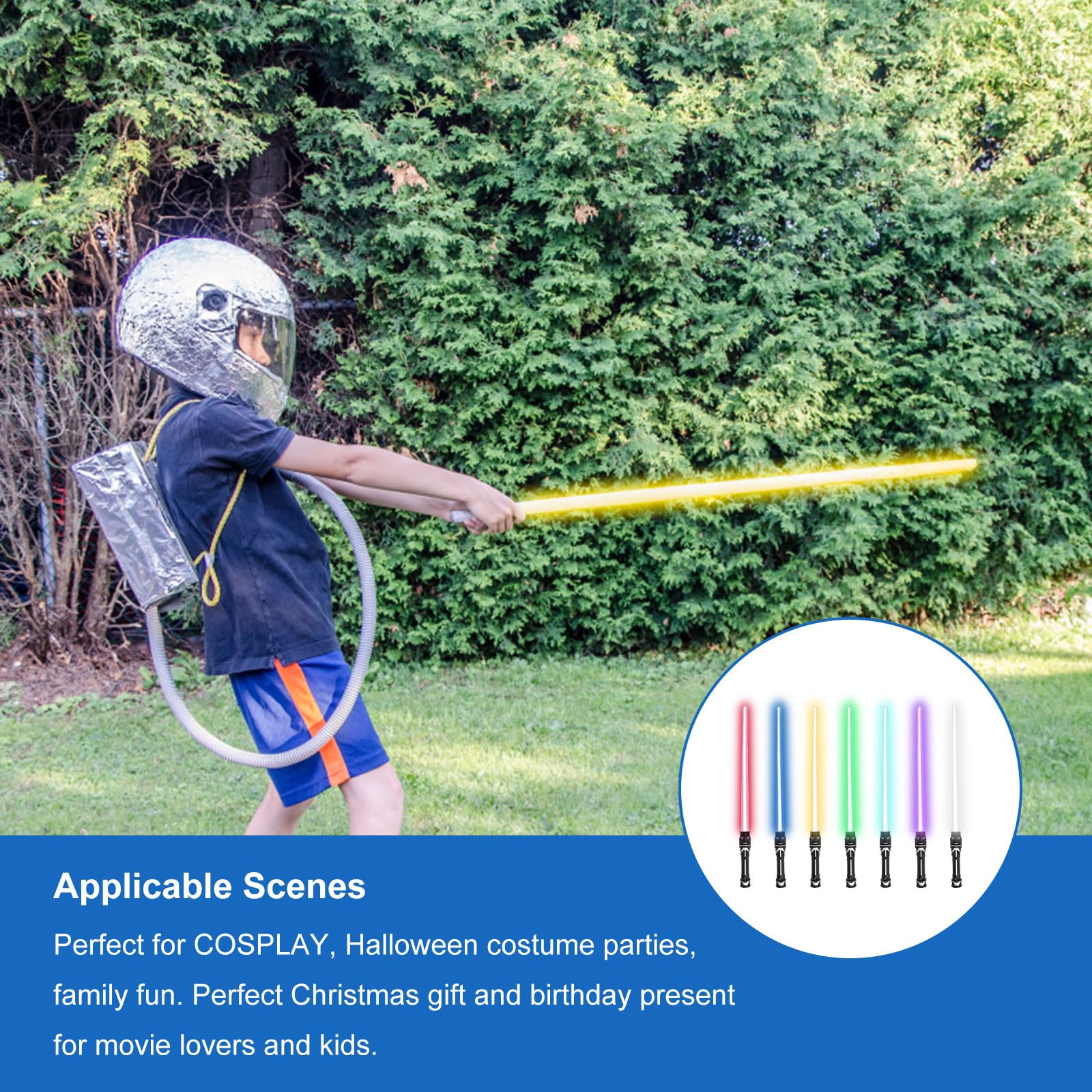 Sabre Laser Enfant 2 Pièces Lightsaber 2 en 1 Sabre Laser Lumineux LED 7 Couleurs Sabre Laser à Effets Sonores Epées Laser Télescopiques pour Adulte Enfant Halloween Cosplay Party