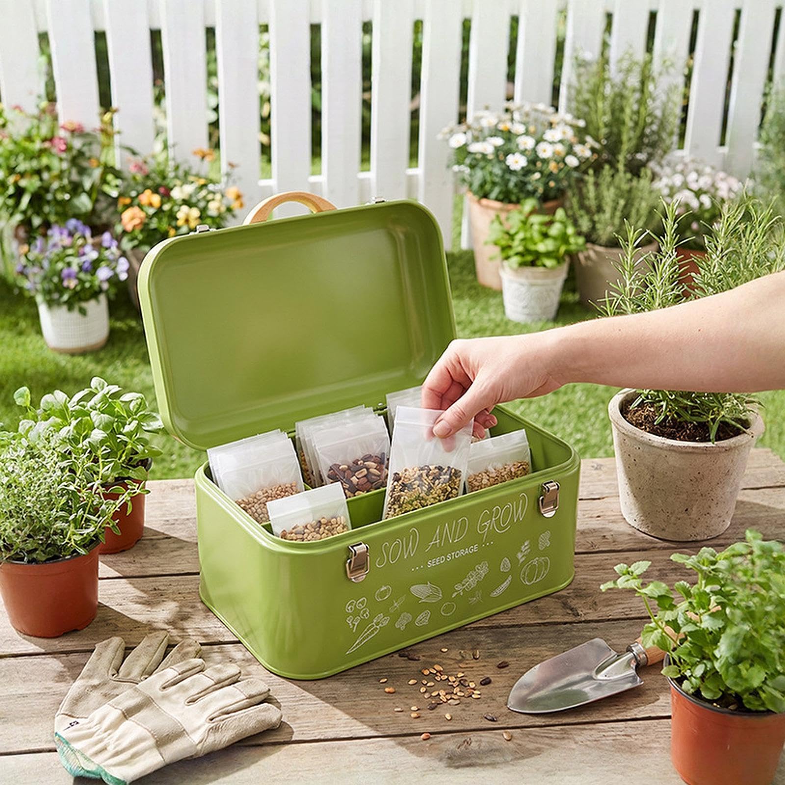 predolo Scatola portaoggetti Organizer da Giardino in con Chiusure e Buste, Robusta Confezione per riporre Attrezzi da Giardinaggio, Idea Regalo, L