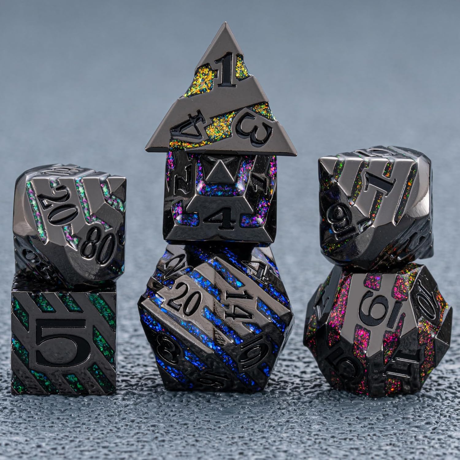 Inlay Metal Dice Set 7pcs, Luxury DND Dice with Decorative Inlay, Heavy Zinc Alloy RPG Dice for Tabletop Games