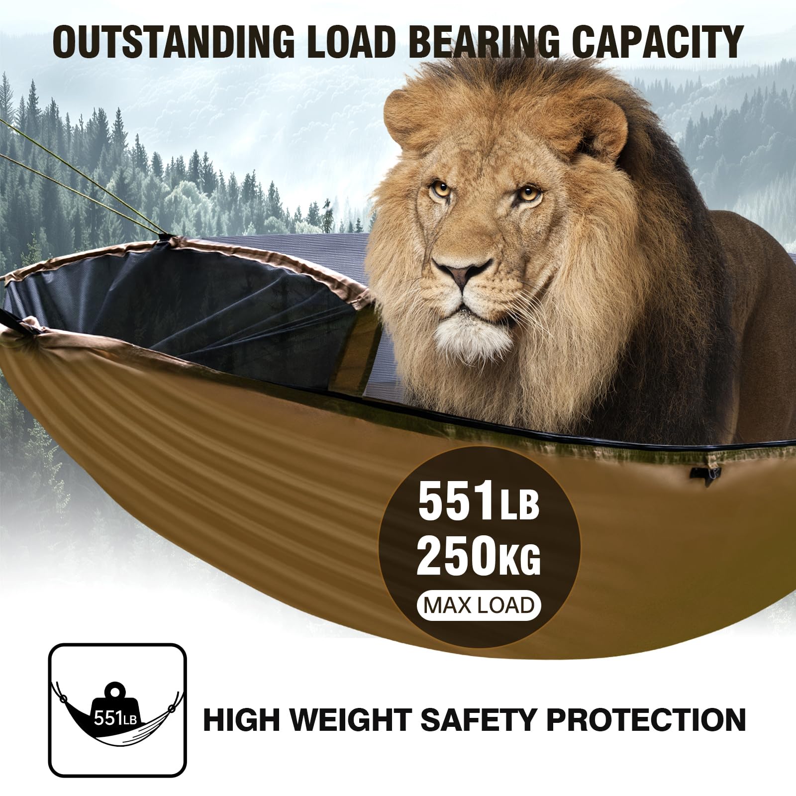 FREE SOLDIER da campeggio escursionismo outdoor Survivor mosquitoe portatile amaca resistente all' usura Resistenza grande tenda per persona 180-195 cm altezza, Brown