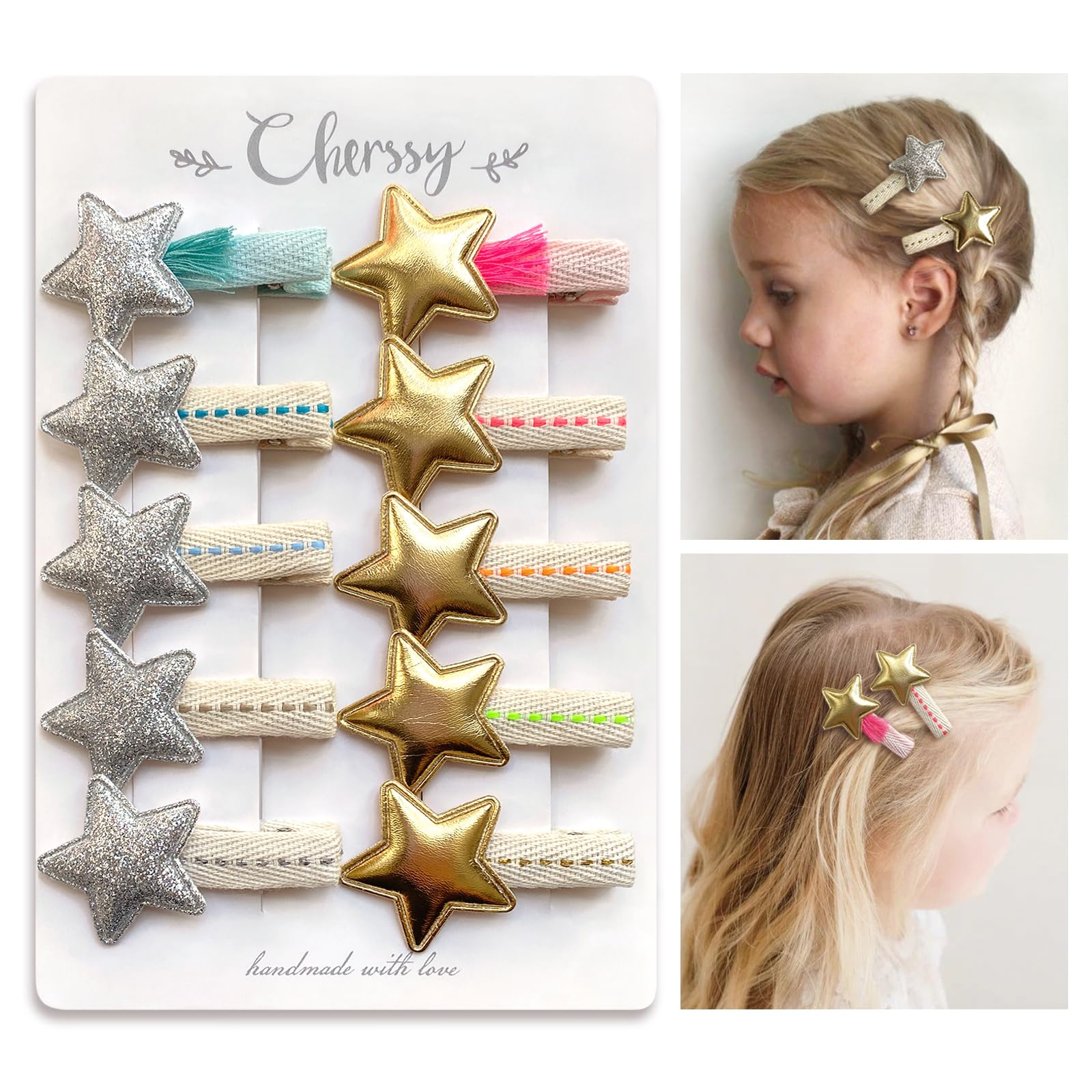 Amazon.co.jp: ベビーガール用スターヘアクリップ、グリッターシルバー 