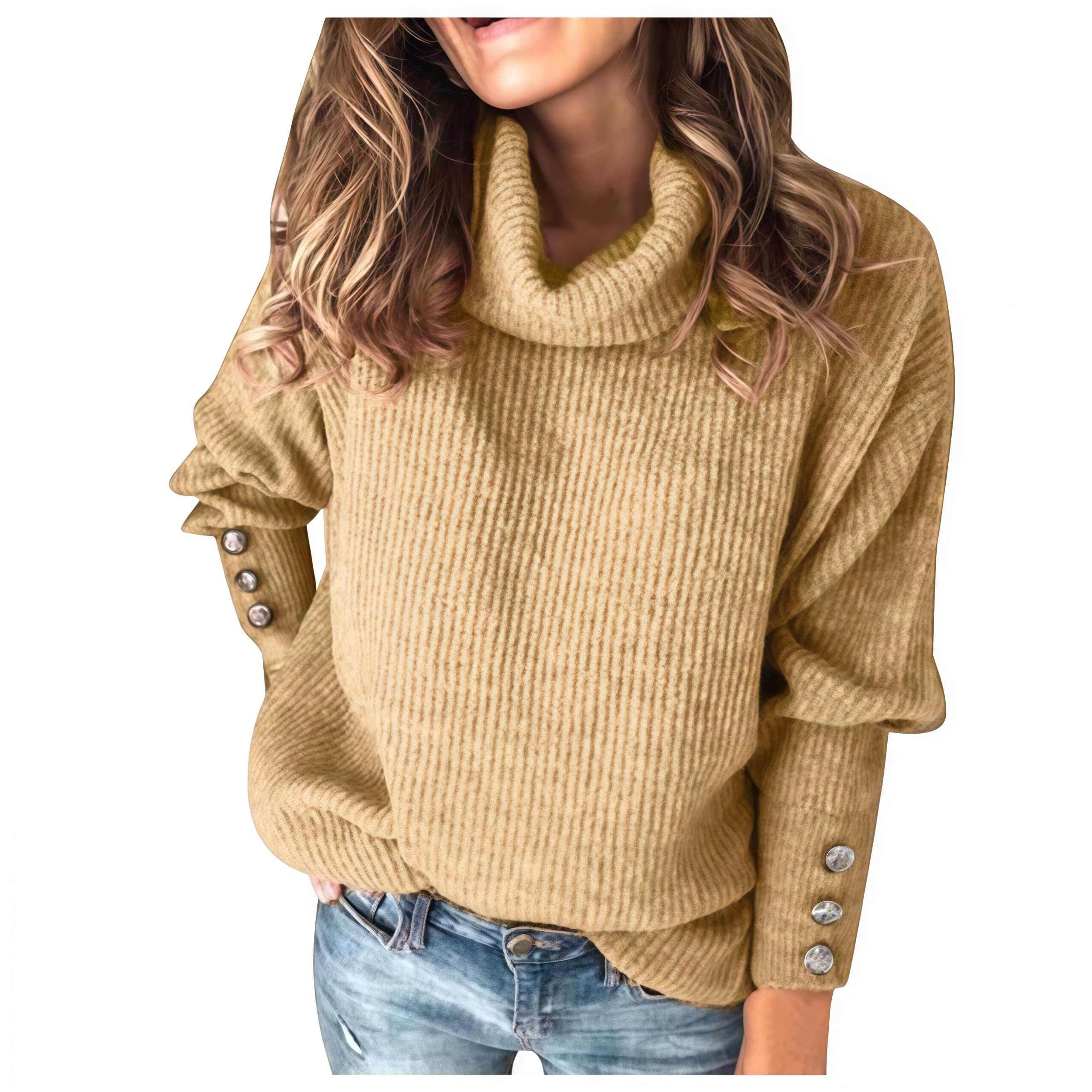 Cowl Neck Sweater for Women Oversized Ladies Chunky Turtleneck Pullover Plus Size Cute Cozy Ribbed Knit Long Sleeve