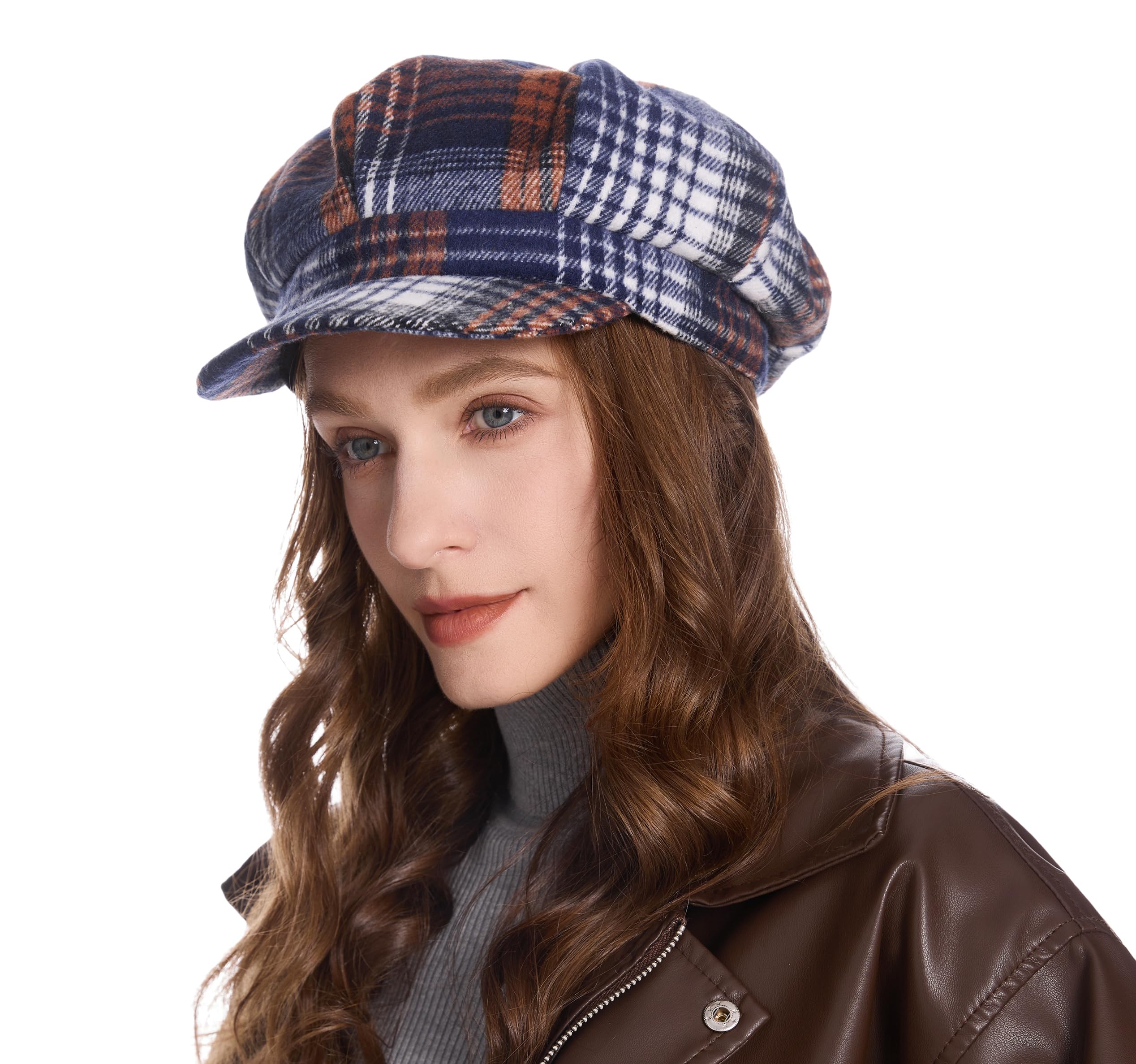 ZLYC Klassische Damen-Kappe, Visier, 8 Paneele, Gatsby Apple Cabbie Hut