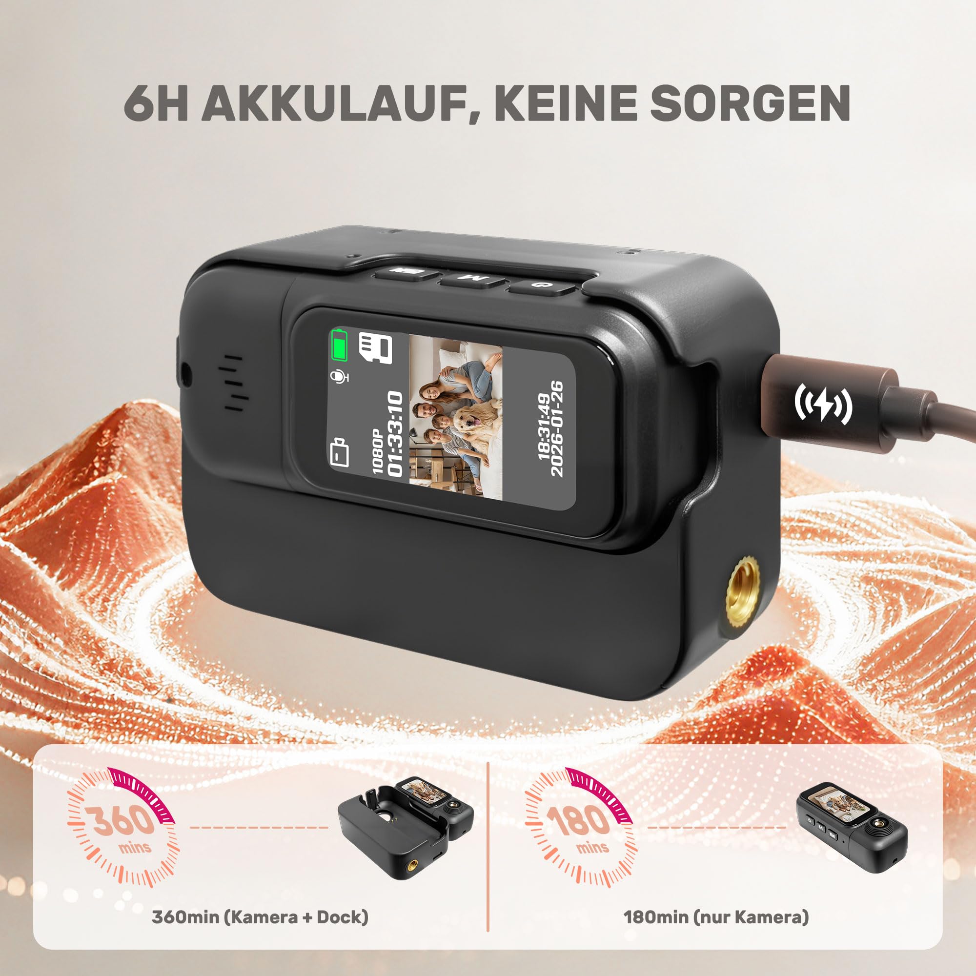 Tiantianle Action Cam,Bodycam 1080P,Mini Action Camera,Telecamera Sportiva Impermeabile 30M,Telecamera portatile,Display Touchscreen da 1,47'' Videocamera da Casco per Motociclista - 5