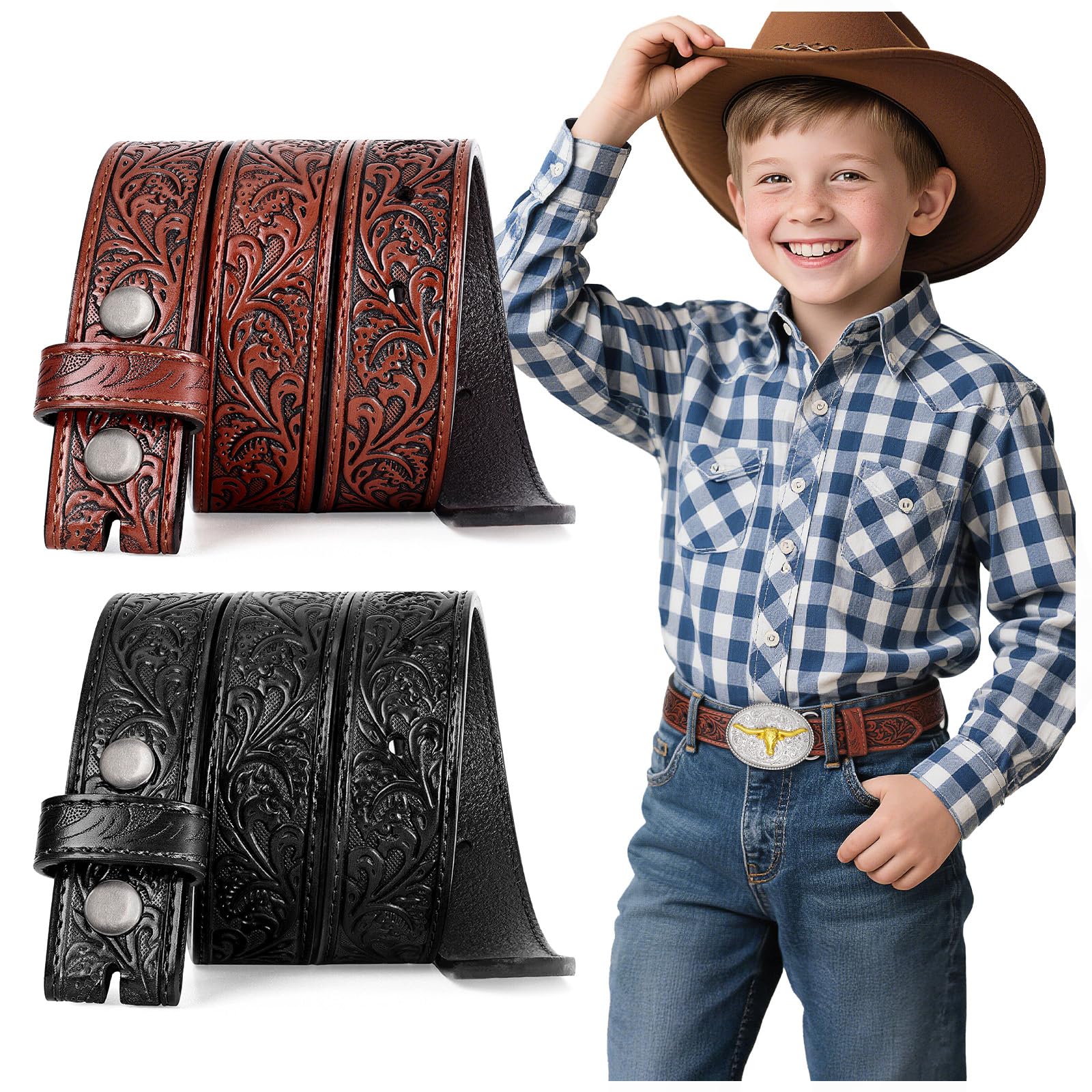BELTROAD Kid Western Belt Without Buckle Toddlers Girls Boys Cowboy Belts