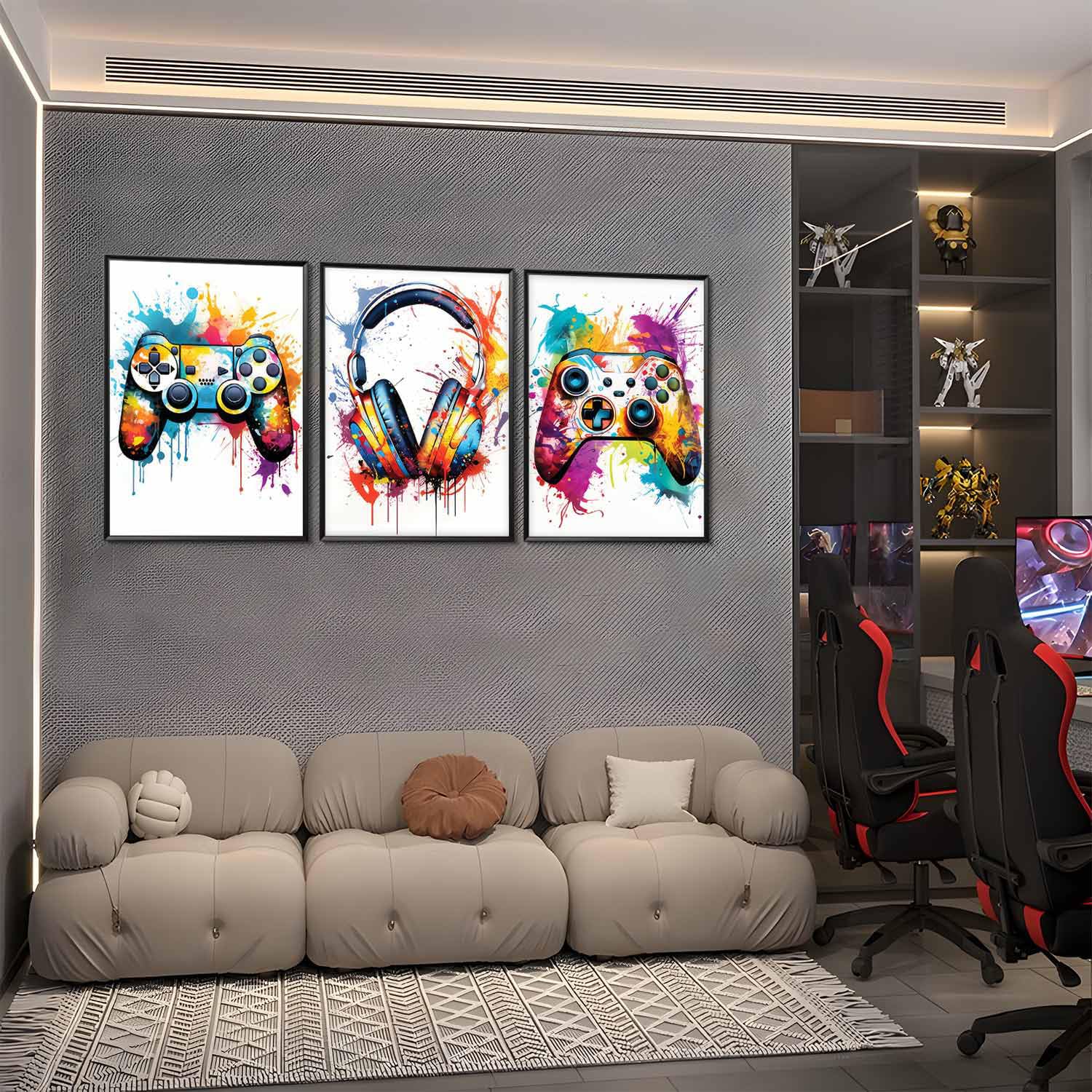 Set De 3 Posters Jeu Vidéo Style Néon - 30x40cm, Manettes, Ambiance Rétro, Pour Chambre Gamer Ou Bureau