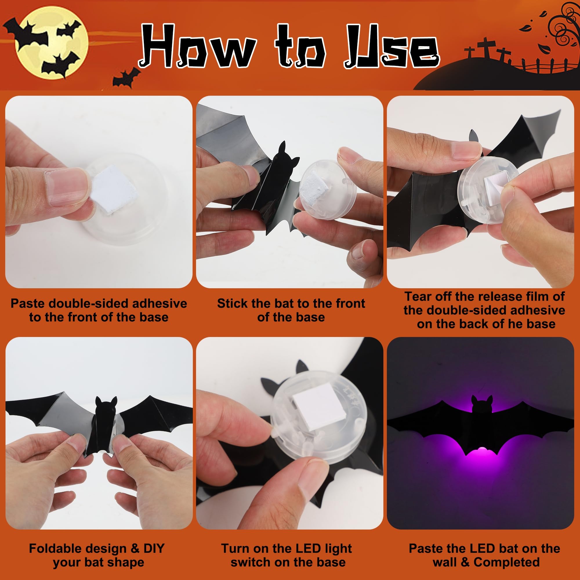 DR.DUDU Confezione da 36 adesivi da parete a forma di pipistrelli di Halloween, dimensioni assortite per feste di Halloween, decorazioni per finestre della camera da letto, decalcomanie per interni ed