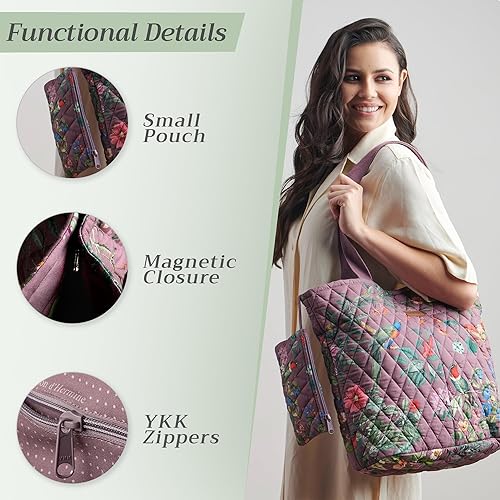 Miniatura 4 de Maison d' Hermine Bolsa de compras acolchada de algodón con bolsillos con cremallera y pequeña bolsa de comestibles para el trabajo, viajes, almuerzo