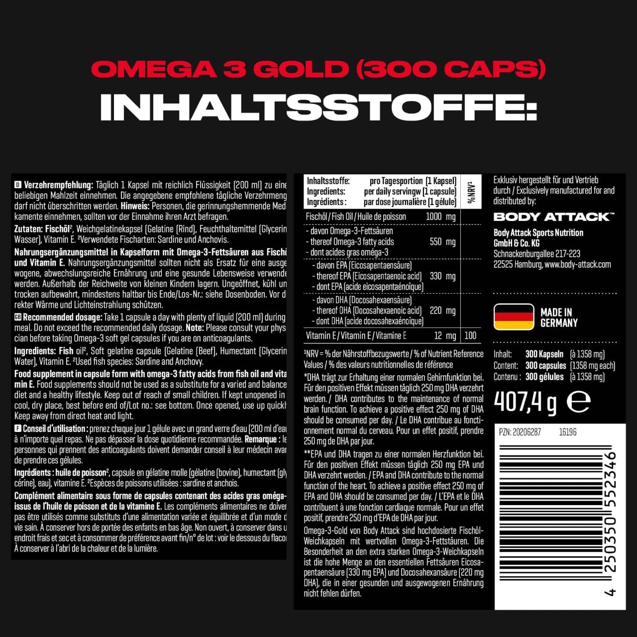 Body Attack Omega 3 Gold Softgel Kapseln