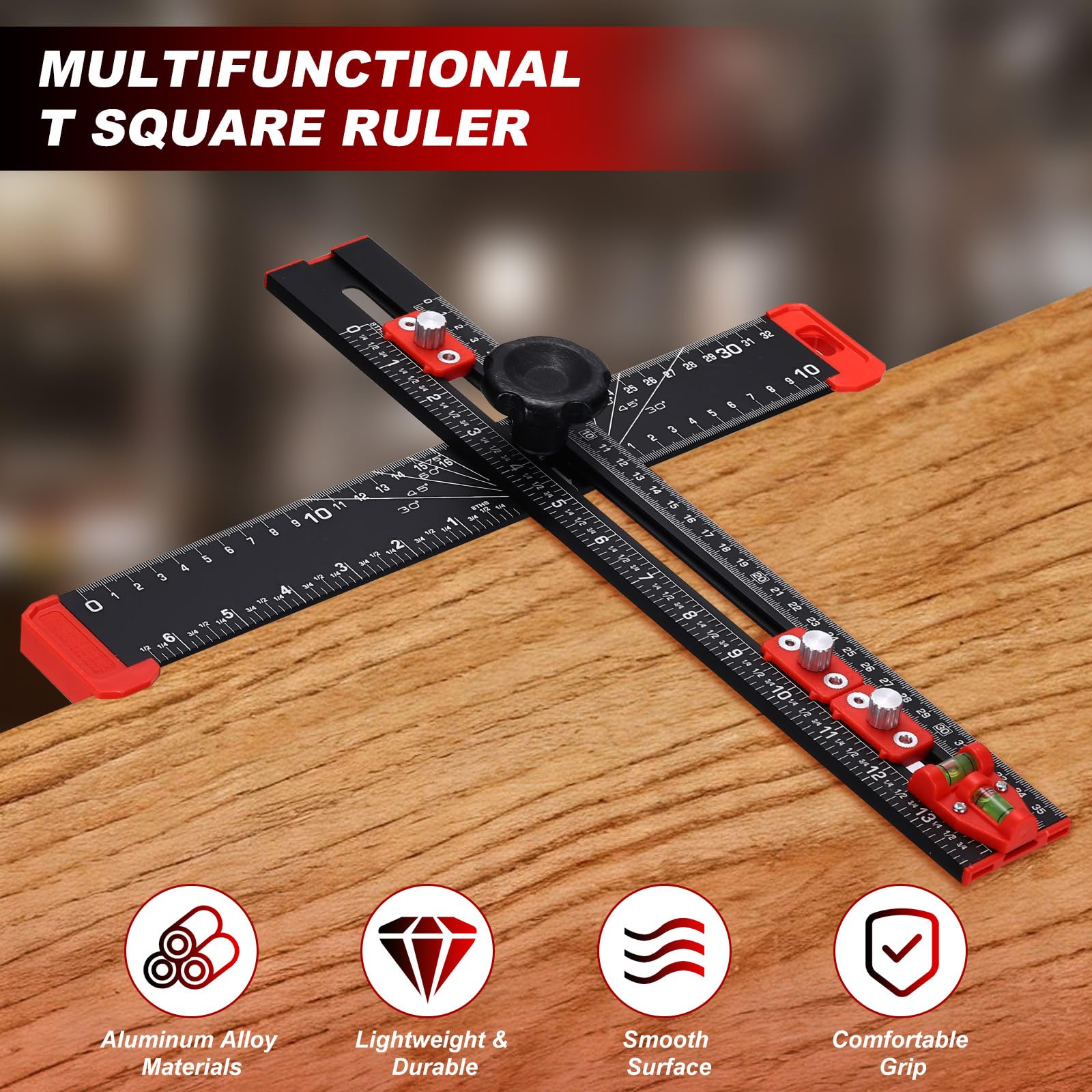 QUARKZMAN Righello Di Posizionamento Per Foratura 35 Cm / 13.78" Regolabile Multifunzionale In Lega Di Alluminio Squadra A T Guida Per Foratura Per Falegnameria Hardware