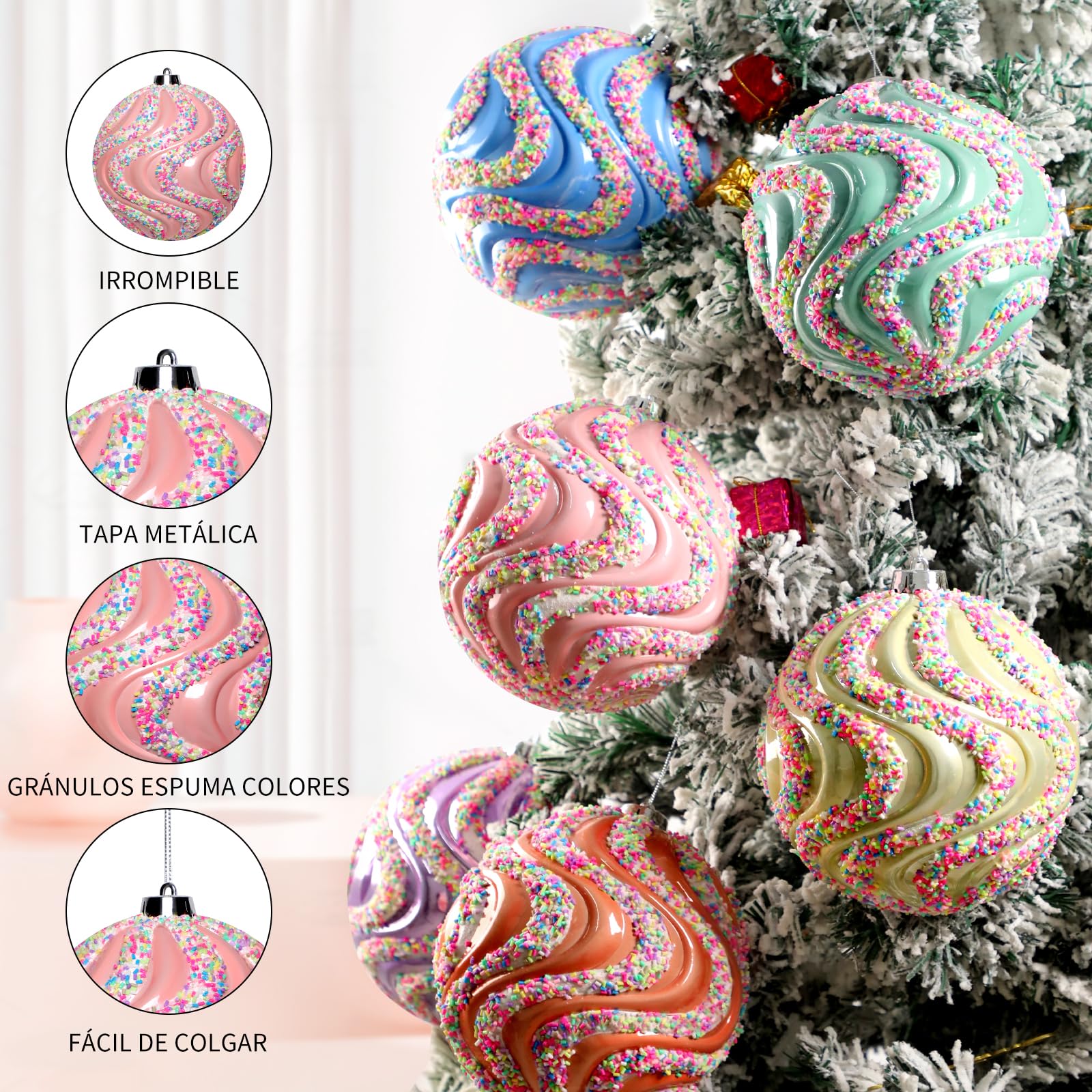 Lanpn 6 Piezas 15 cm Bolas de Navidad Grandes, XXL Pastel Esferas Árbol Navideñas Exterior, Bola Navidad Plástico Irrompibles con Colgar, Adornos Navideña Colgante para Patios Jardines Fiestas