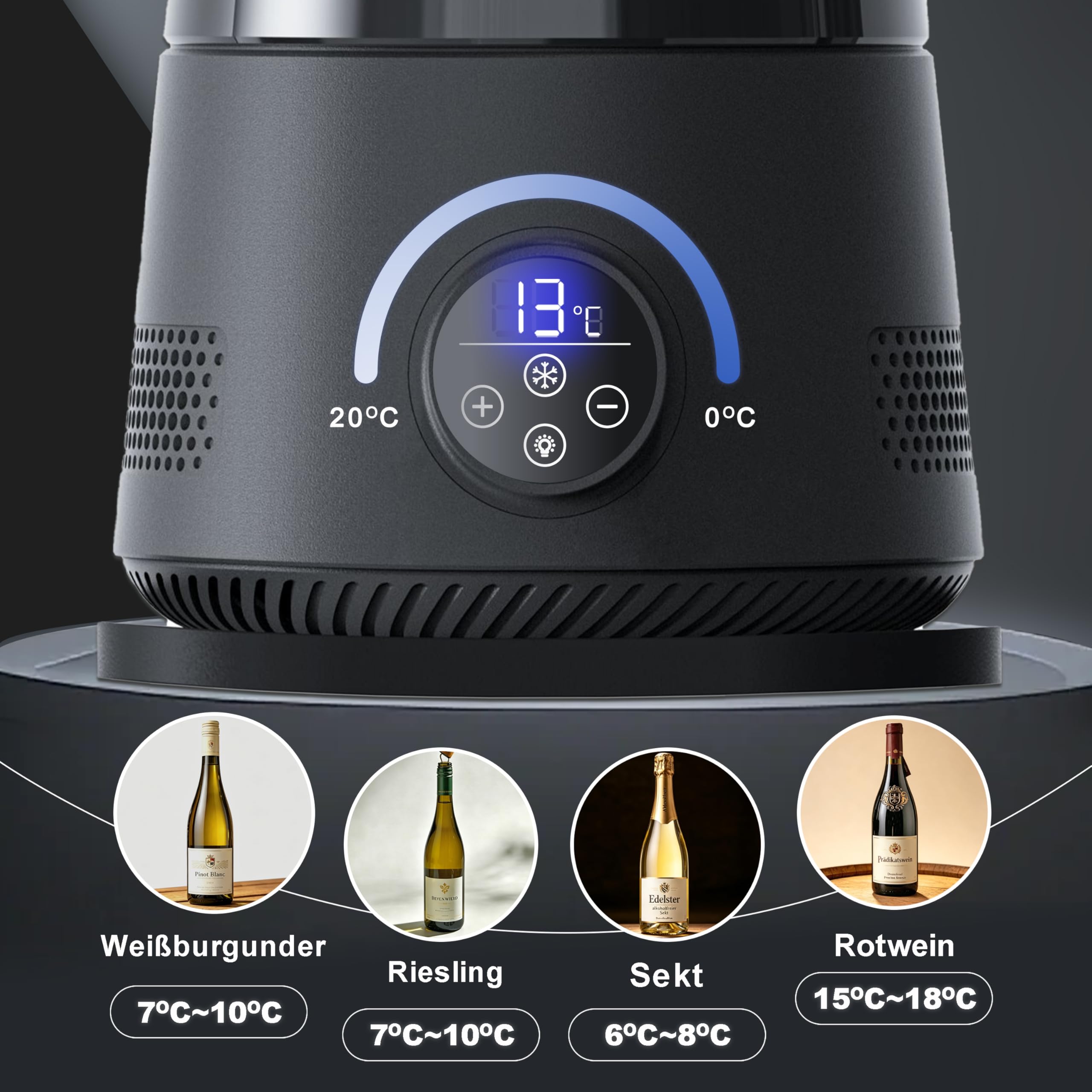 Cobalance Elektrischer Weinkühler & Dekanter mit Weinbelüfter, 1,5 l Glaskaraffe & Flaschenkühler, 24h Temperaturkontrolle für Rot- & Weißwein, 2-in-1, ideales Geschenkset für Weinliebhaber