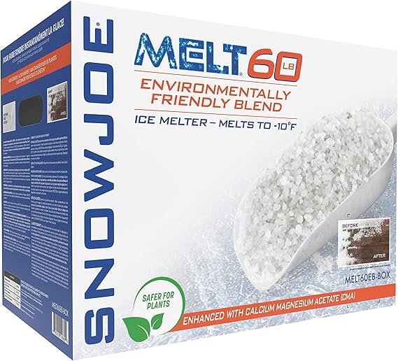 Review Snow Joe MELT60EB-BOX 60-Lb Premium Environmentally-Friendly Blend Ice Melter w/CMA and Scoop, Pound Box, White