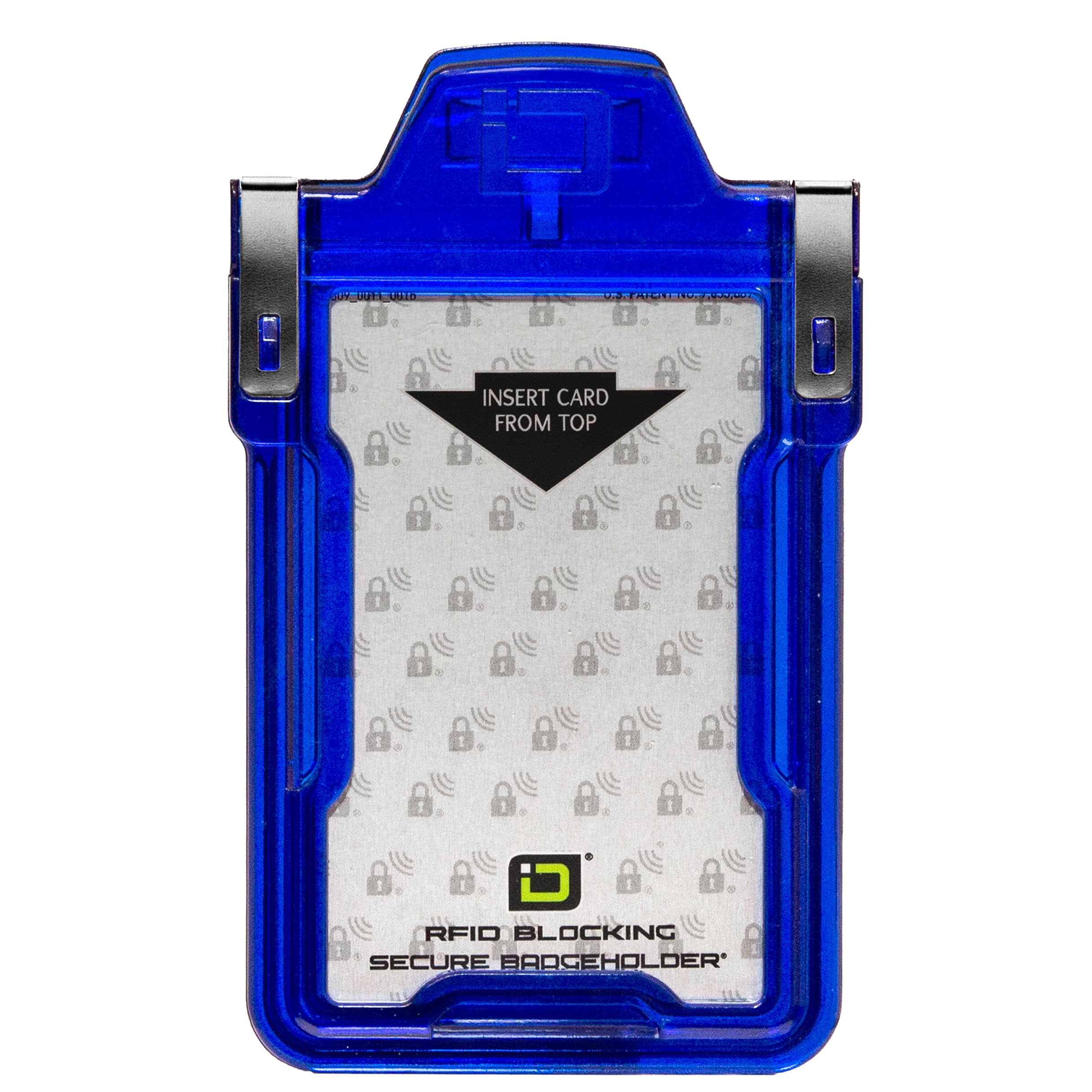 Identity Stronghold - Secure RFID Badge Holder for 1 Card - Heavy Duty Hard Plastic ID Badge Holder - USA Molded and Assembled - FIPS 201 Approved RFID Blocking Security - Blue