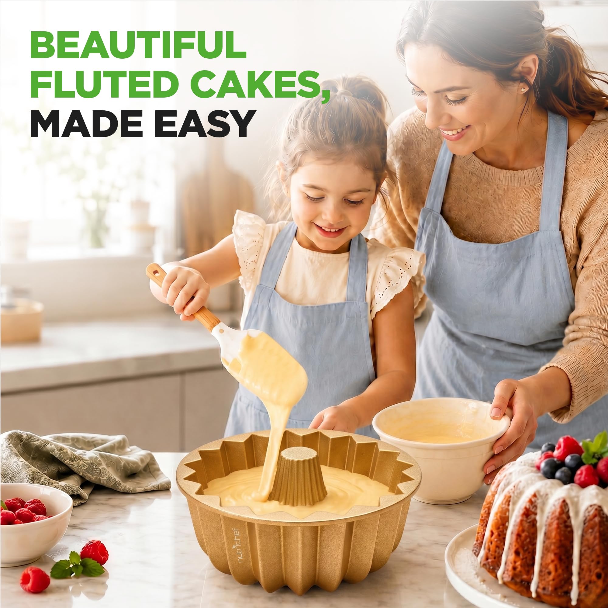 NutriChef Teglia da forno per torte scanalata con corona francese, teglia in alluminio antiaderente extra spessa, per cuocere e dorare, adatta al forno, senza PFOA, perfetta per torte, pane e altro