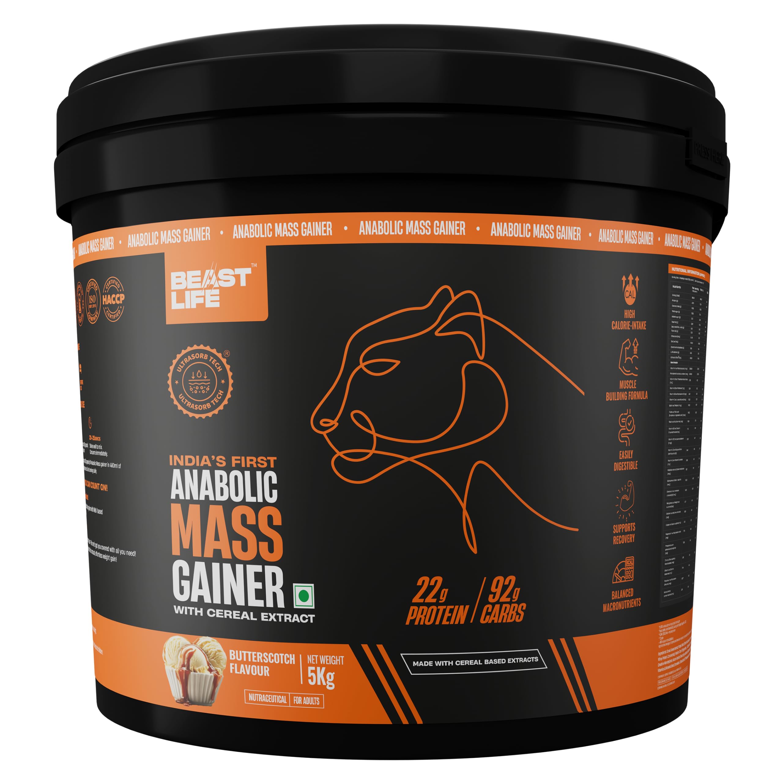BeastLife High Protein Mass/Weight Gainer | 5 KG | Butterscotch | NABL LAB Tested | For Muscle Gain & Fast Growth | Cereal-Based Formula, No Maltodextrin | India's #1 Cereal Based Bulk Gainer-image-43