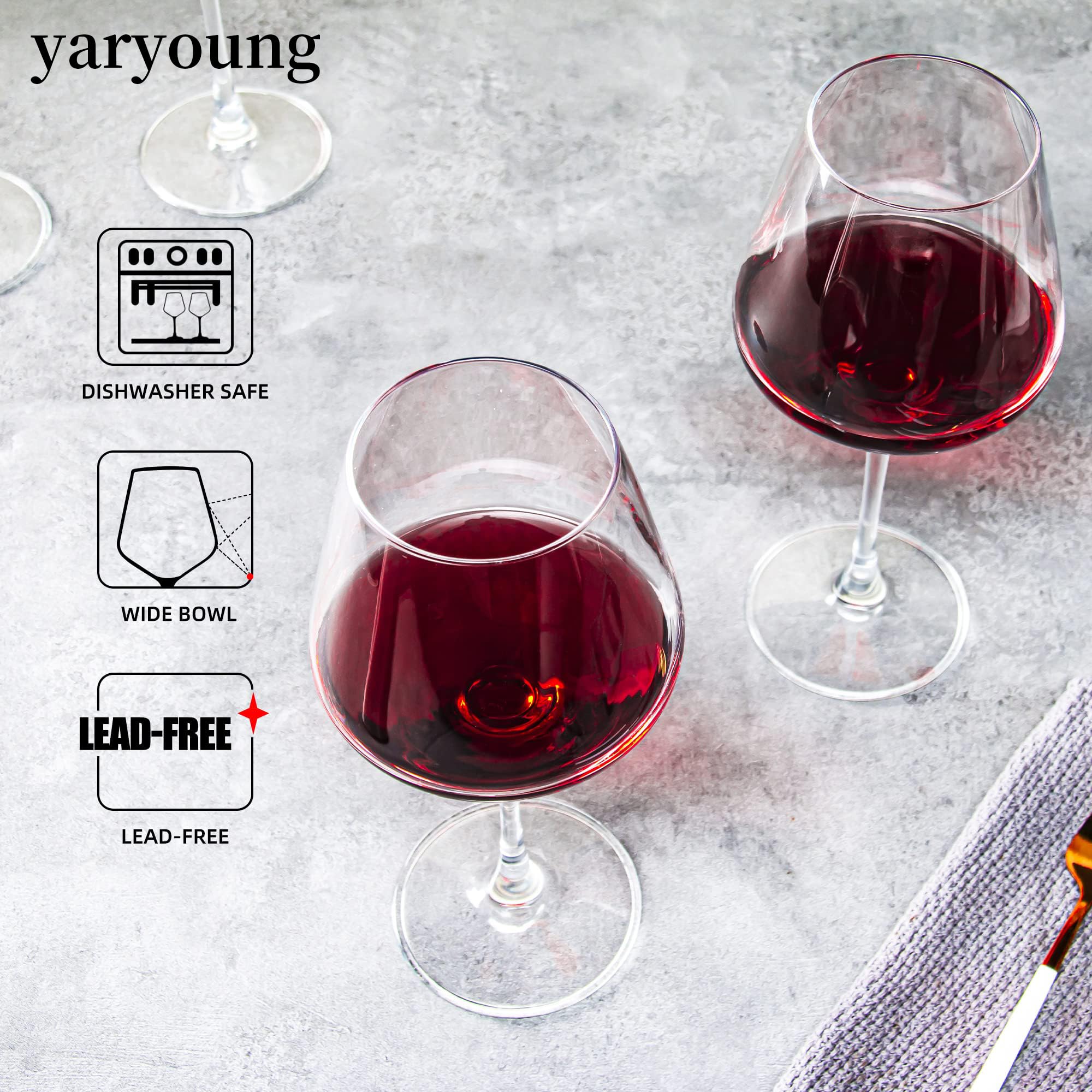 Juego de 6 copas de vino tinto, copas de vino grandes de color burdeos de 20 onzas, copas de vino de tallo largo, perfectas para degustación de vinos, bodas, aniversarios, cumpleaños