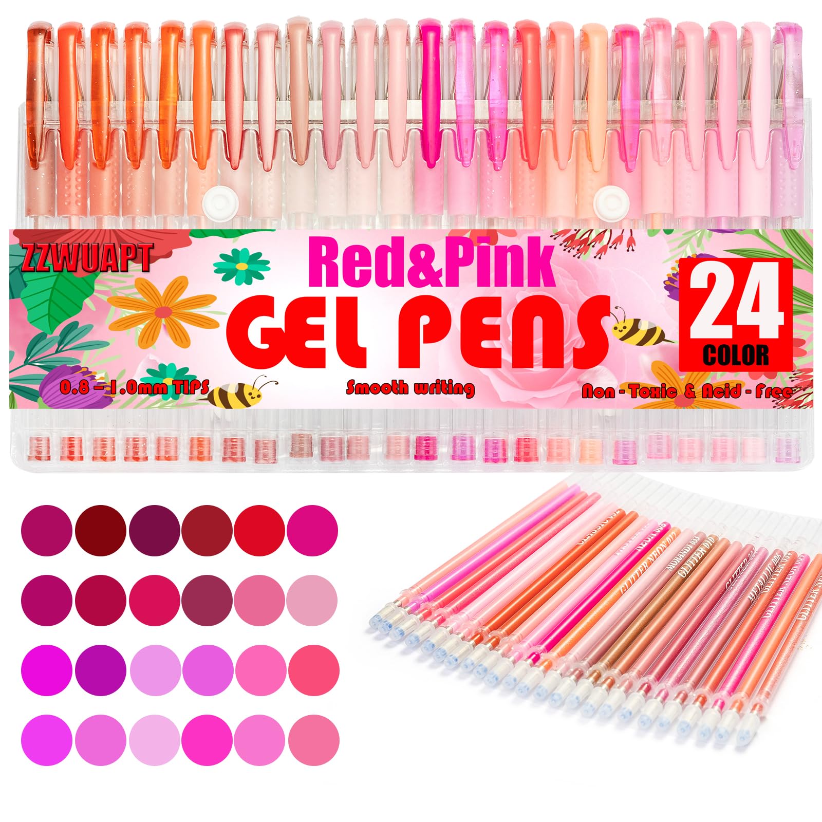 Gelstifte für Malbücher, 72 farbige Gelstifte, Set mit 24 farbigen Gelstiften mit 48 Nachfüllungen, 40 % mehr Tinte zum Zeichnen, Kritzeln, Scrapbooking, Journaling