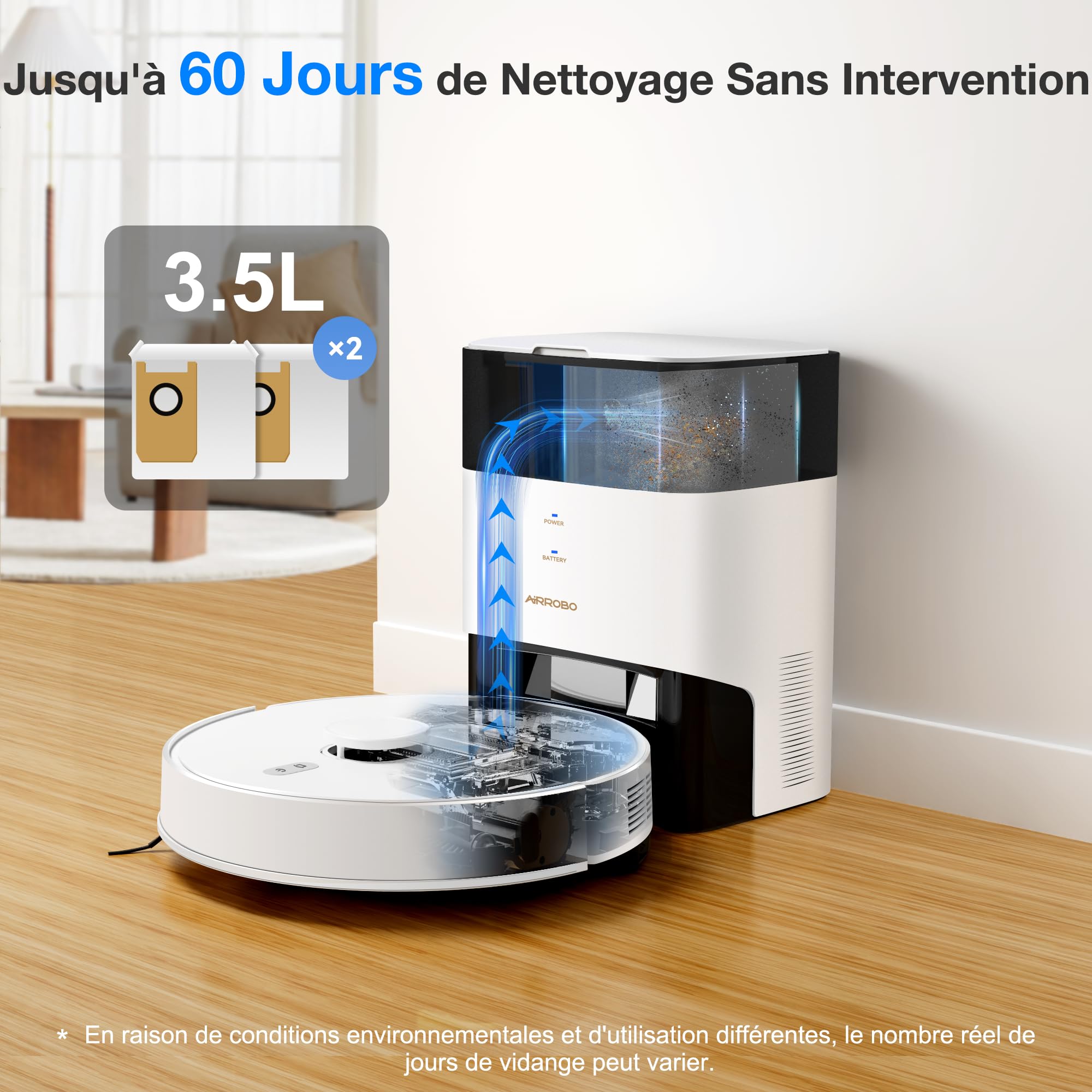 AIRROBO GT21 Robot Aspirateur Laveur avec Station: Robot-Laveur avec Navigation LiDAR |3.5L Automatique Poussièr | Autonomie 180 Minutes | évitement d'obstacles | WiFi/App Control