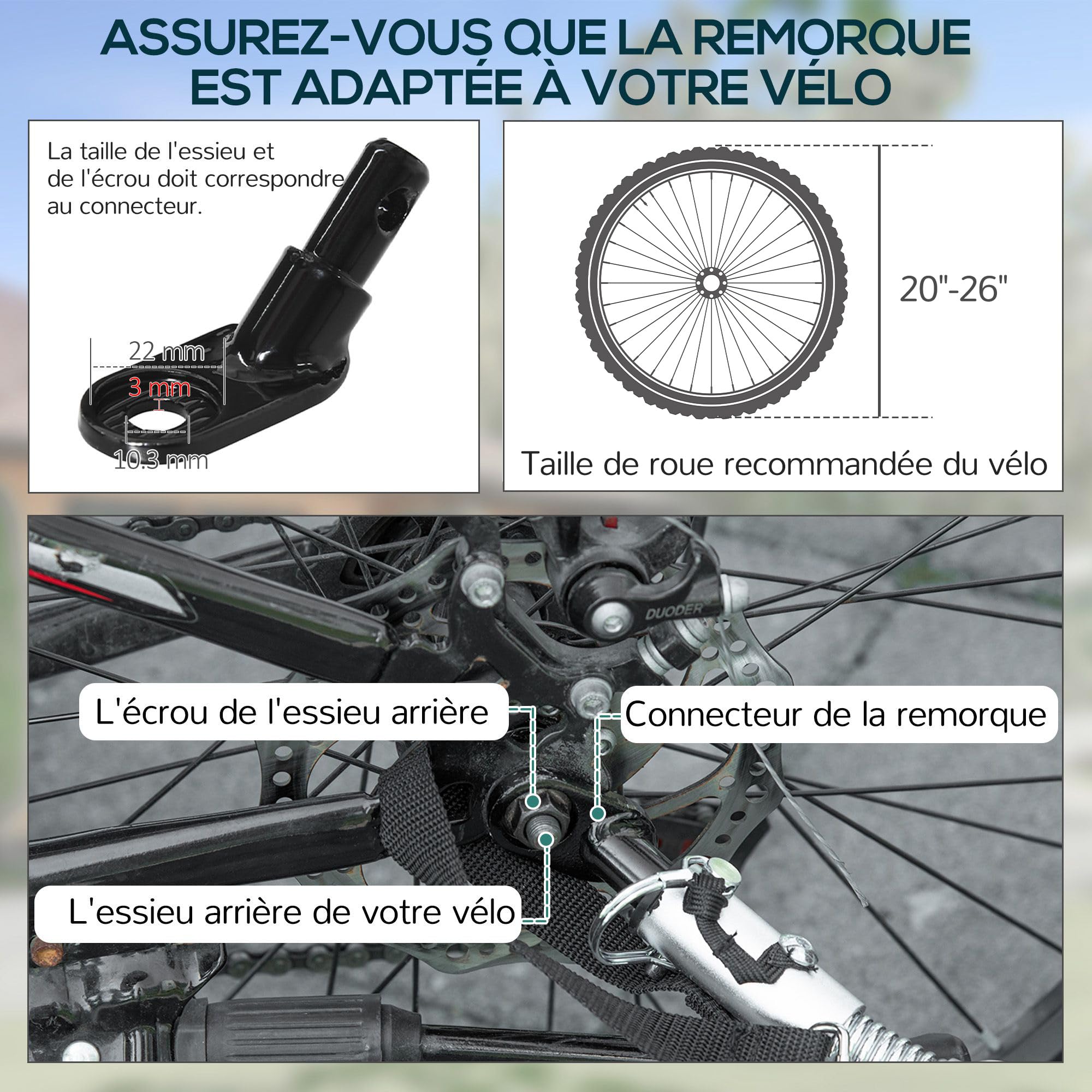 HOMCOM Remorque vélo transport 70L 139x71,5x49 cm Barre attelage Universelle Acier Noir