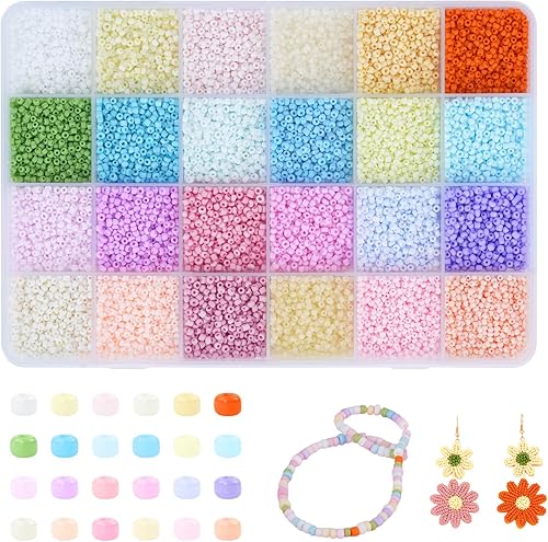 Quefe 26400 cuentas de semillas de 0.079 pulgadas, 24 cuentas pequeñas de esquema de color macarrón, cuentas para pulsera con caja de almacenamiento